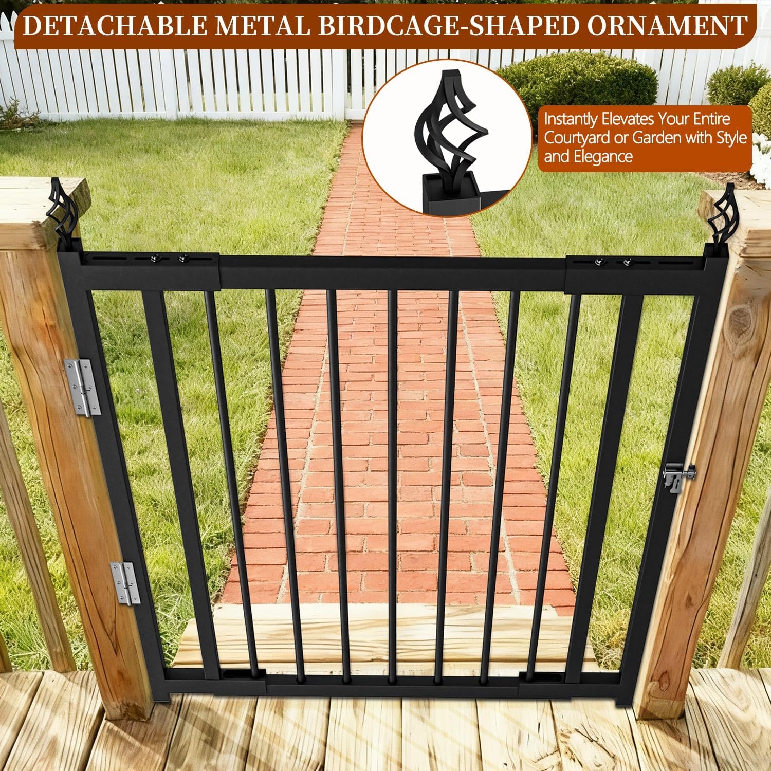 Upgraded Expandable 3 to 4 FT.W x 37in.H，Heavy-Duty Deck Gates Outdoor with Latch, No Cutting Required，Outdoor Dog Gate， Fence Gate, Suitable for Decks, Patios, Gardens, Yards, (Auto-Closing Hinge)