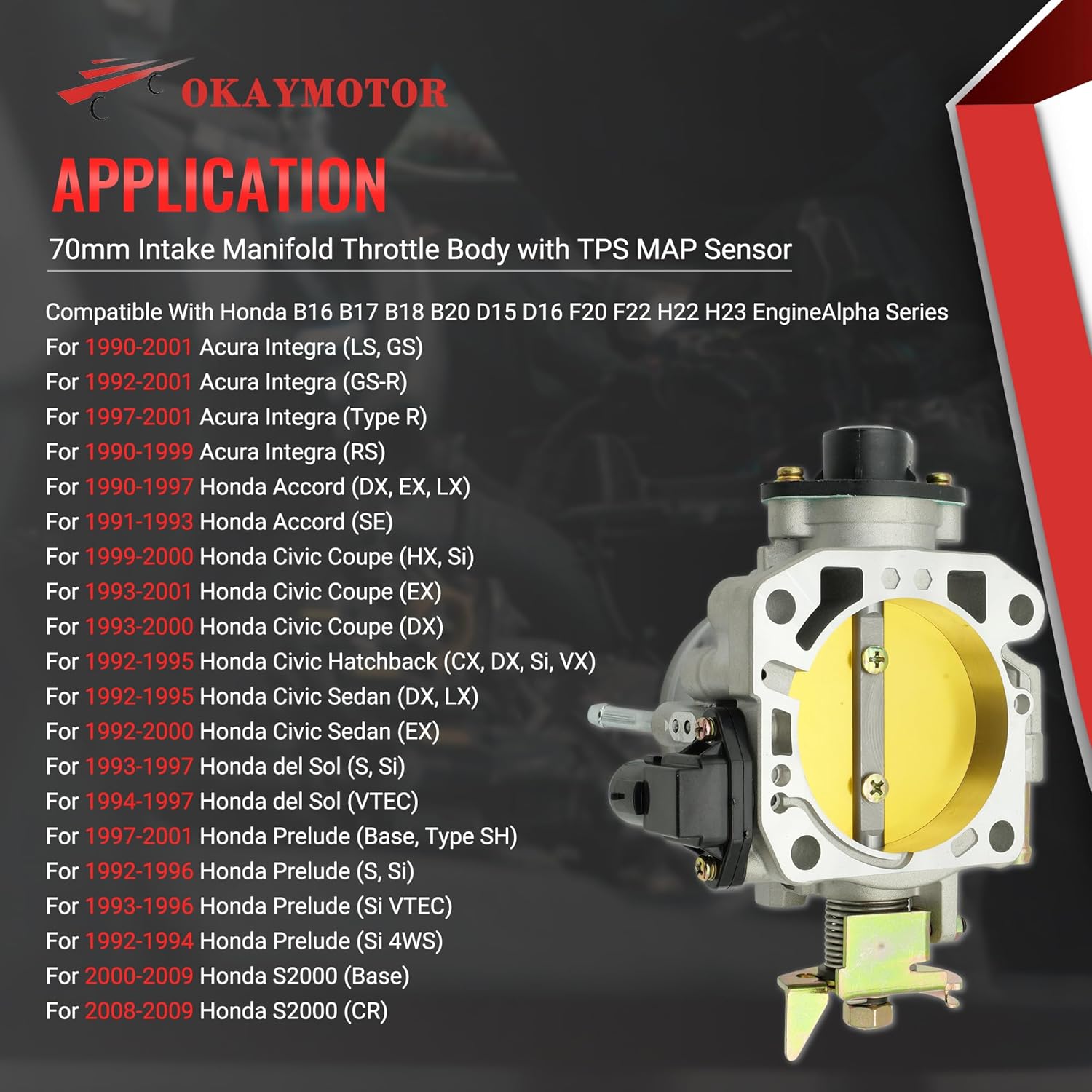 OKAY MOTOR 70mm Intake Manifold Throttle Body with TPS MAP Sensor for Honda B/D/F/H Engine Alpha Series 309-05-1050 309051050