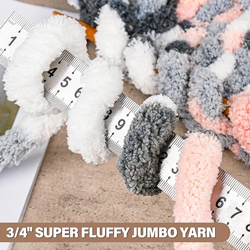 Miniatura 10 de YUBAMIN Paquete de 8 hilos gruesos de felpilla jumbo, 72 onzas, 245 yardas, color caqui claro para tejer a ganchillo, manualidades y mantas, hilo