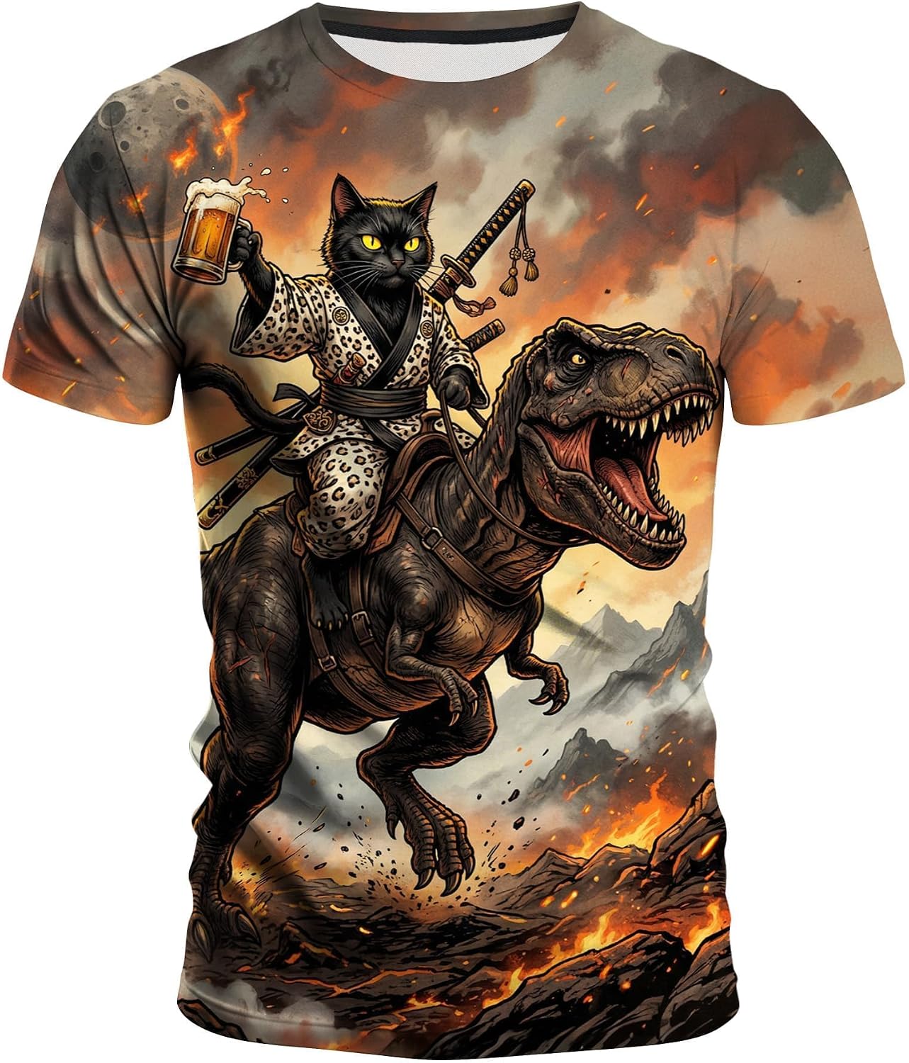 Men's Black Cat Graphic T-Shirt, Crew Neck Short Sleeve Summer Casual Tee, S-4XL