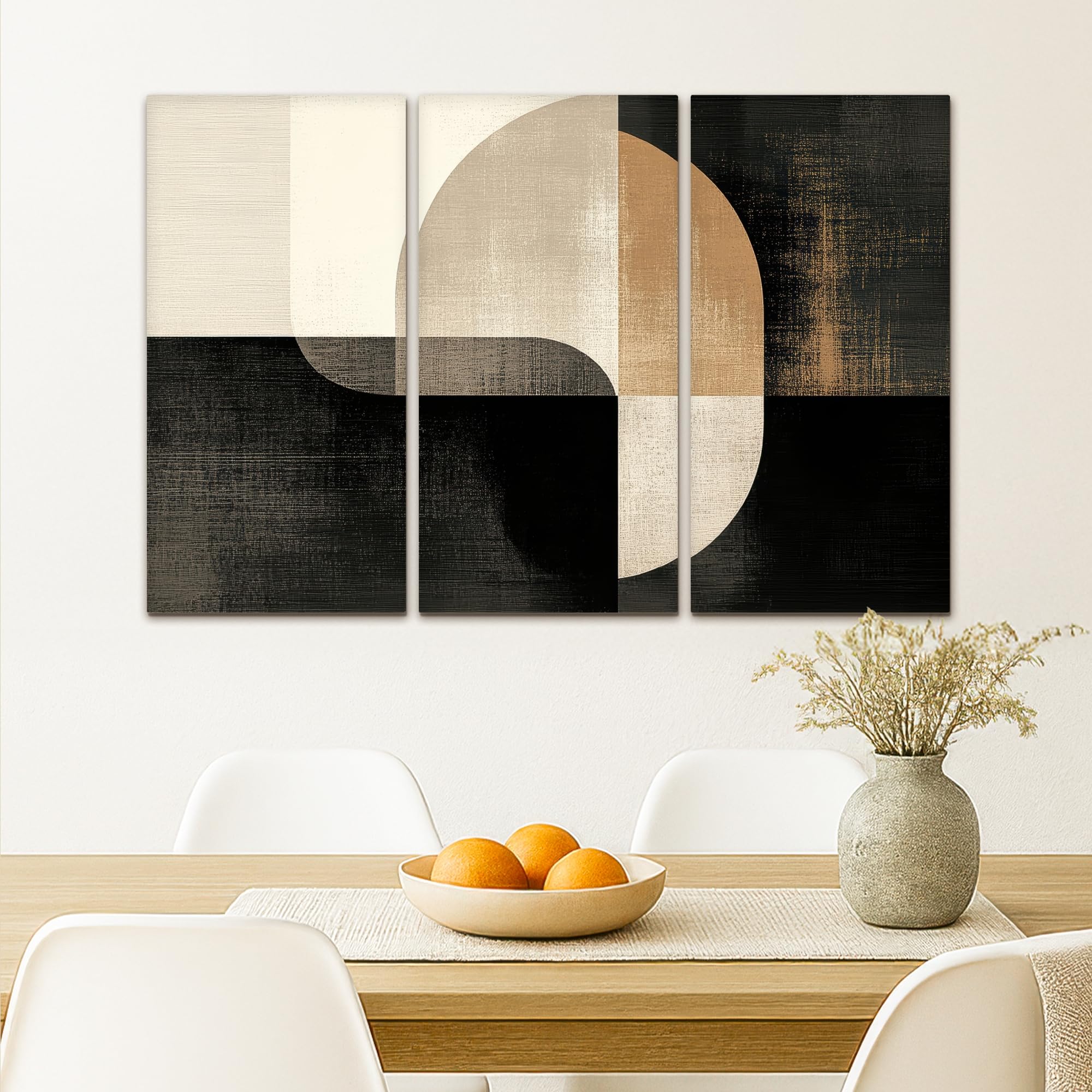 MuchoWow© Wandbilder 3er Set 90x60 cm Wohnzimmer Wanddeko Schlafzimmer Zimmerdeko Wandgemälde Zimmer Deko auf Wand Dekoration Leinwände Formen - Abstrakt - Gold