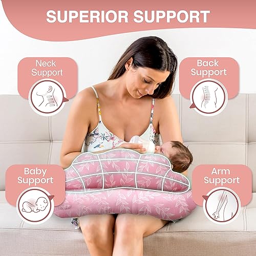 Miniatura 3 de PILLANI Almohada de lactancia, almohadas de lactancia para mayor seguridad y comodidad para mamá y bebé, funda de algodón extraíble, correa de