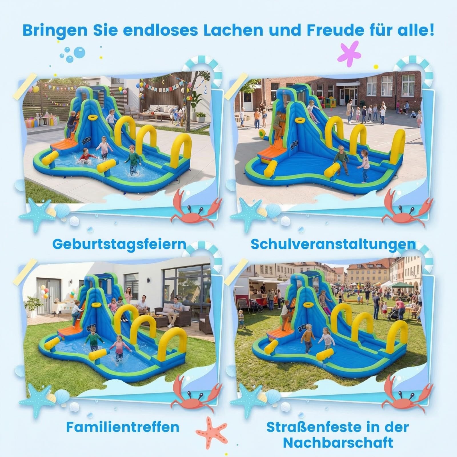 COSTWAY Hüpfburg mit Rutsche, Planschbecken, Kletterwand, Basketballkorb & 2 Wasserkanonen, Wasserhüpfburg für Kinder, Wasserpark für Außenbereich, 465 x 345 x 242 cm