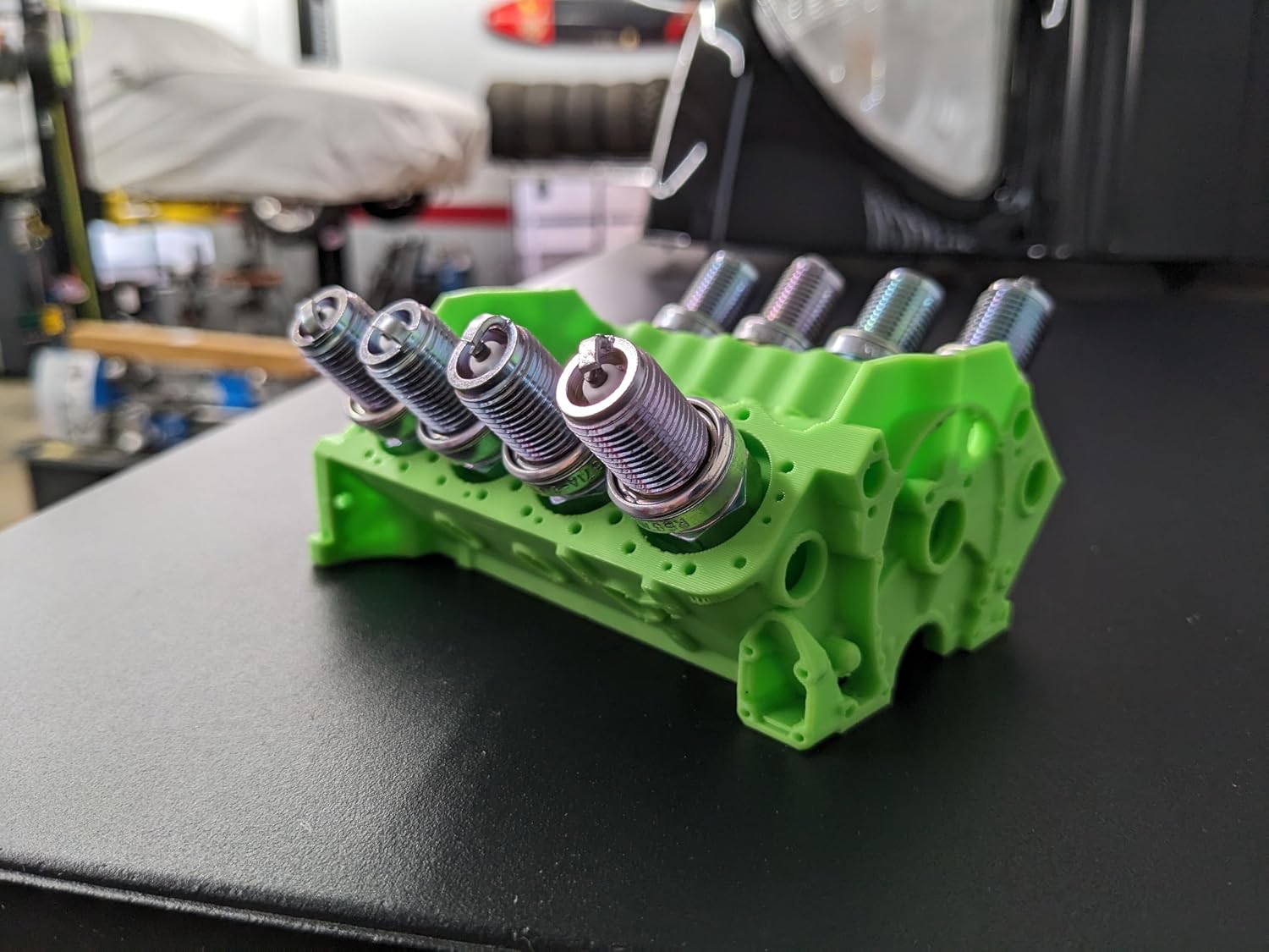 V8 Spark Plug Holder - 3D Printed Stand/Organizer for Automotive Enthusiasts, Available in Red, Green, Blue. Makes a Great Gift! (Green)