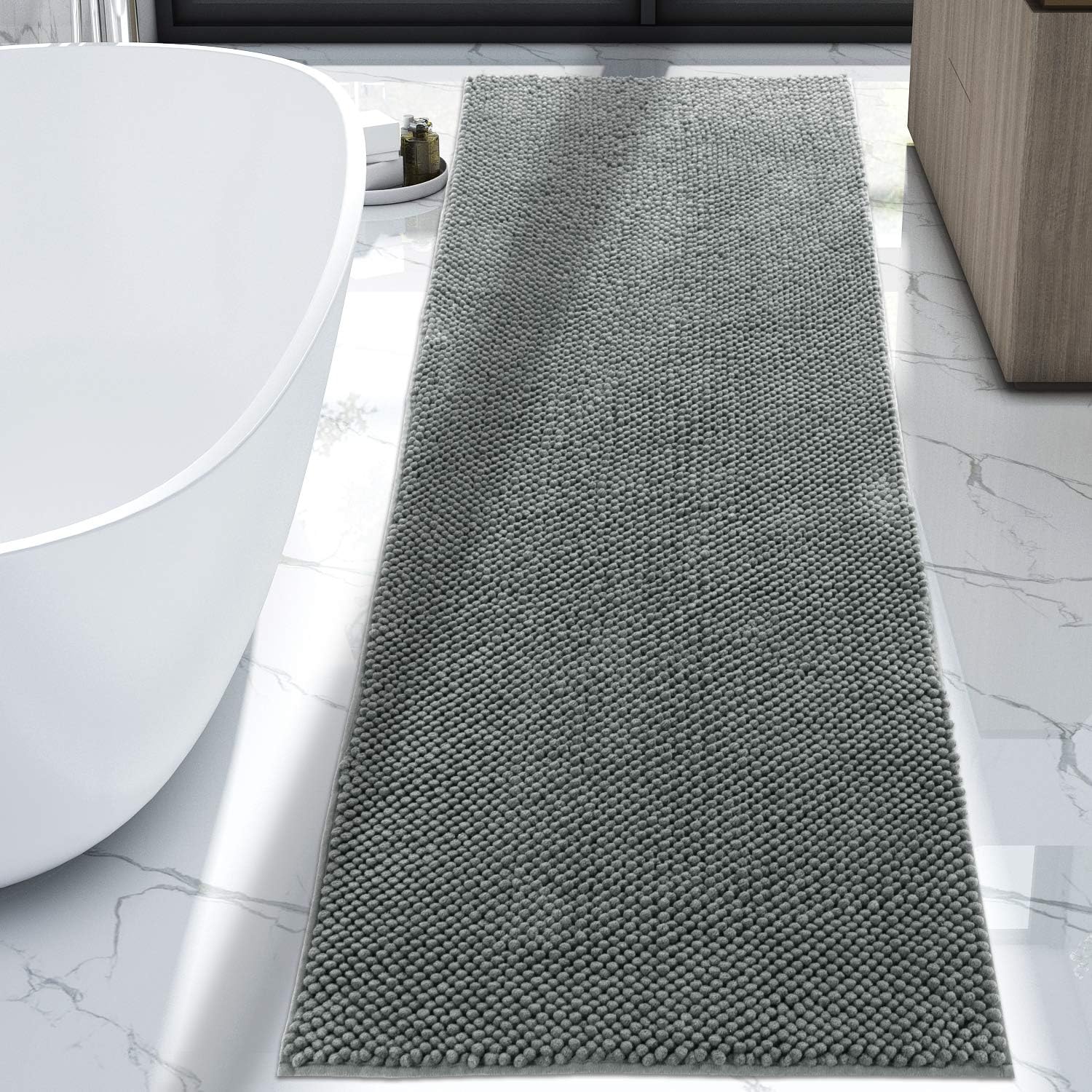 Lifewit Bath Runner Rug 26"ร71" Chenille Area Mat Rugs for Bathroom Kitchen Entryway Bedroom Machine Washable Water Absorbent with Non-Slip Rubber Collection Shag Rug, Grey