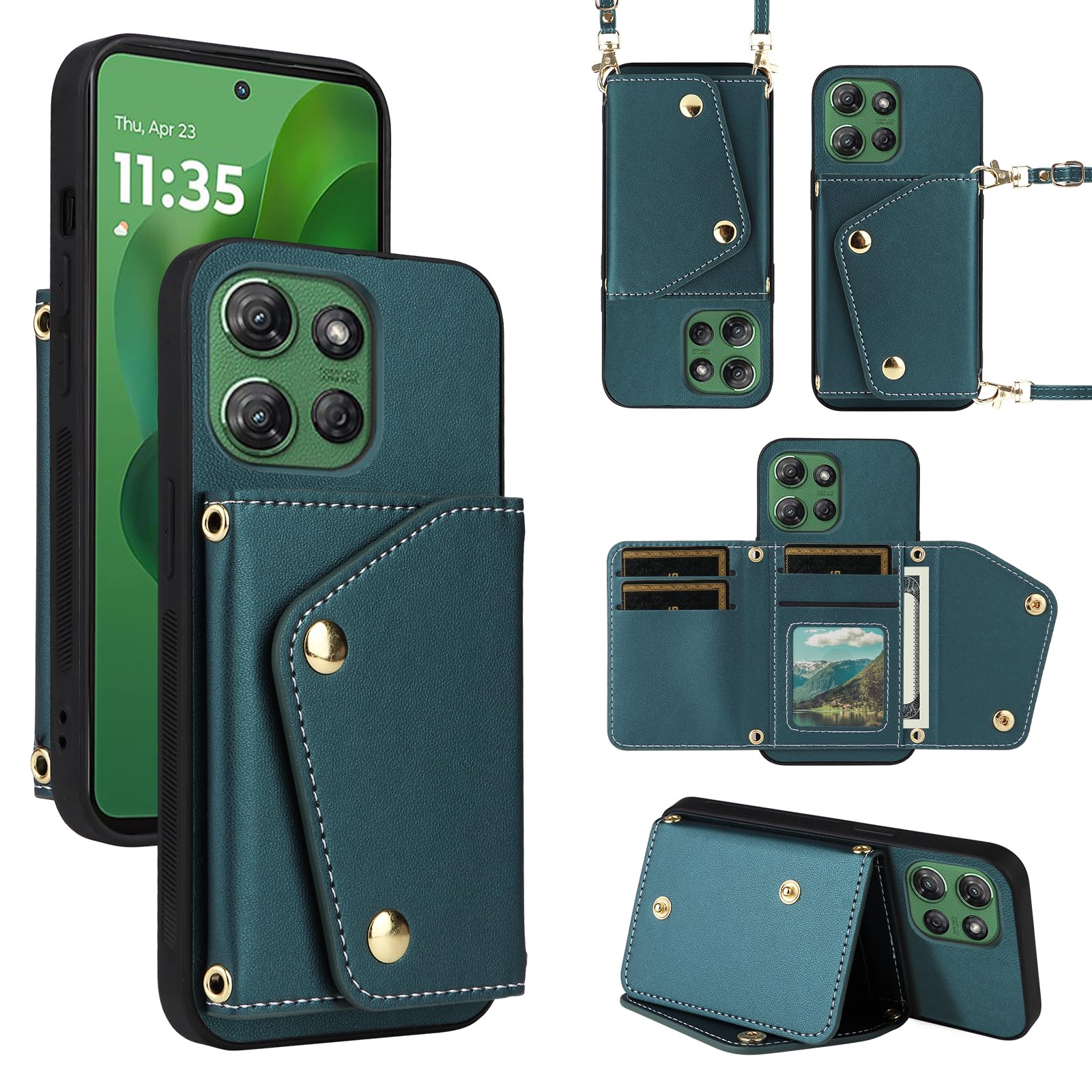 Dibosom Luxury Wallet Case for Motorola Moto G Power 5G 2025 with 5 Card Slots Thin Slim Flip Purse & Shoulder Strap,Credit Card Holder Stand