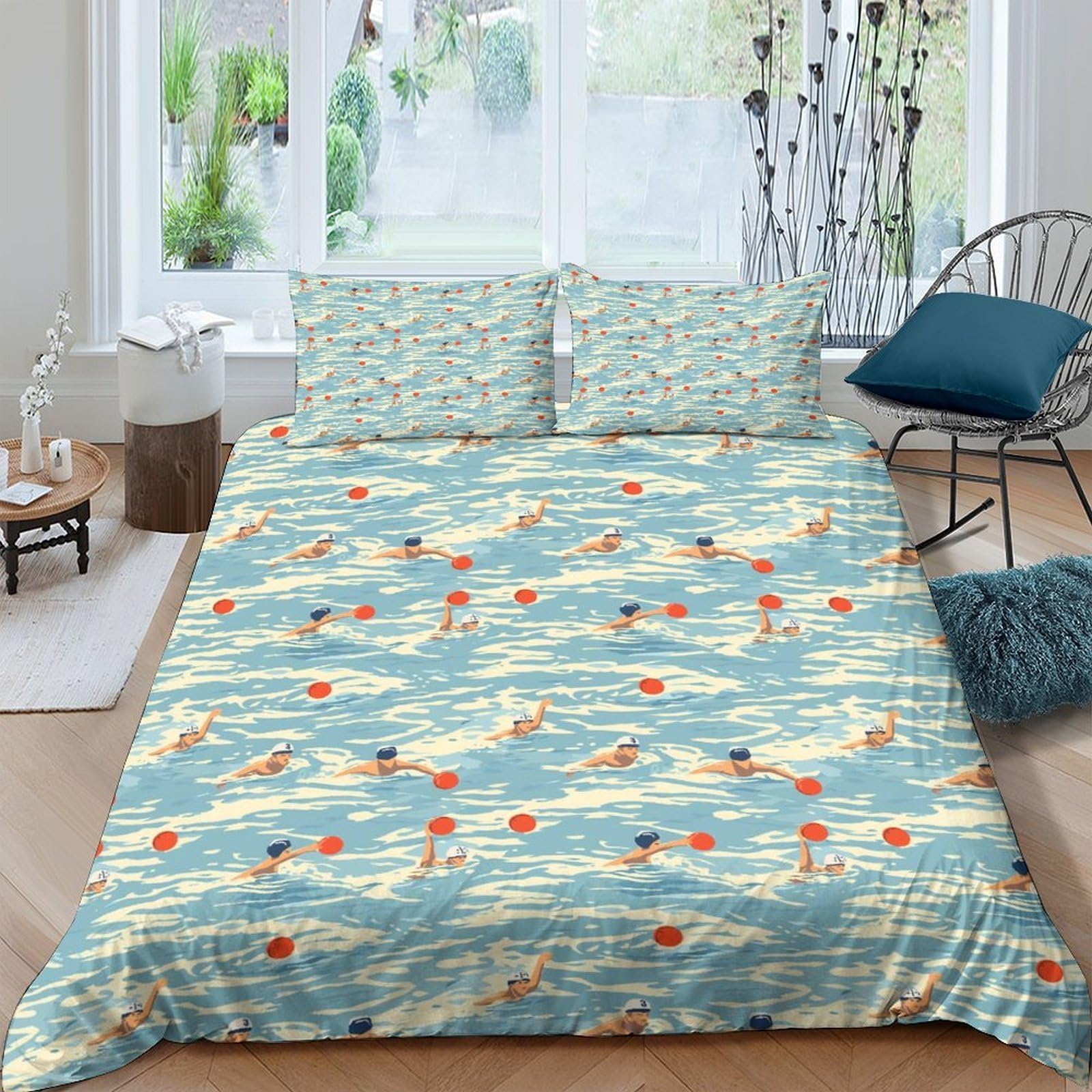 Linge de lit natation 3D pour chambre d'adolescent et colocataires King size
