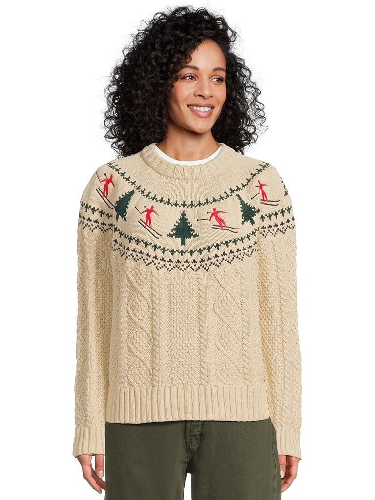 Beige L.L.Bean Signature Cotton Fisherman Crewneck Novelty Sweater