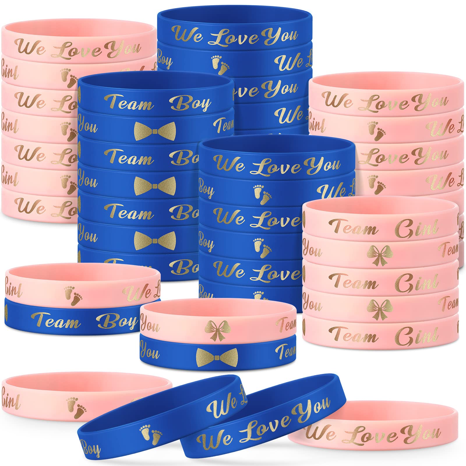 60 Pieces Gender Reveal Bracelets, Team Boy Silicone Wristbands and Team Girl Rubber Bracelets for Gender Reveal Ideas Party Supplies Decorations