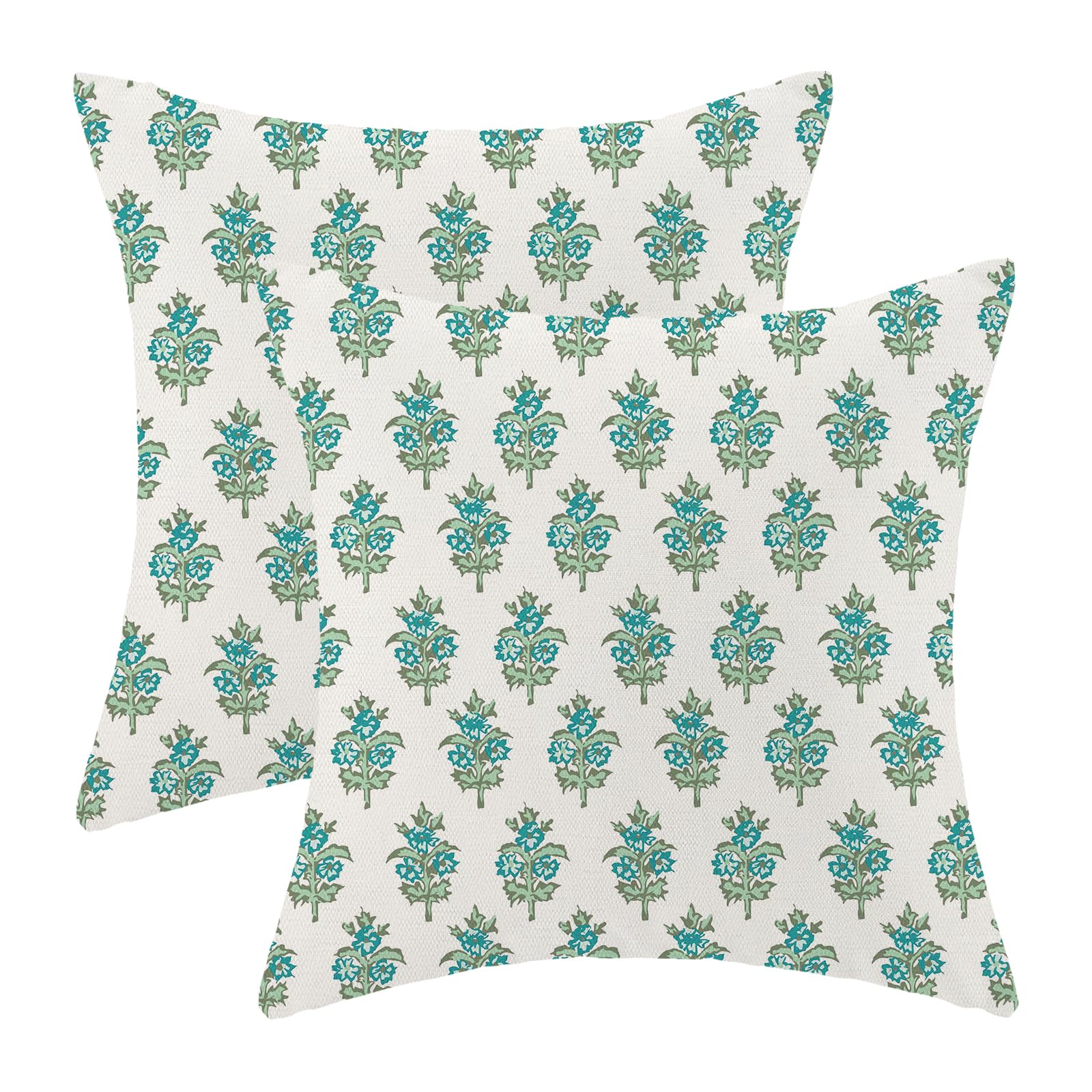 Boho Floral Pillow Covers 18 x 18 Inch, Aqua Teal Sage Green Vintage Flower Decor Throw Pillows for Couch Bed, Spring Summer Outdoor Farmhouse