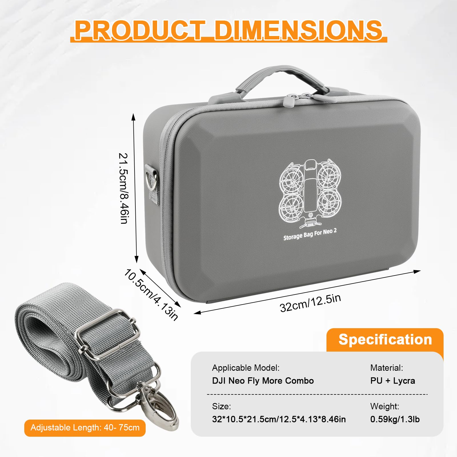 Tasche Kompatibel mit DJI Neo 2, PU Tragetasche Case mit Schultergurt, Leichte Schutztasche Aufbewahrung für Fly More Combo Zubehör, Spritzwasserschutz, Doppelte Reißverschlüsse