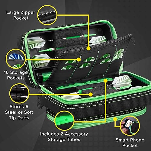 Miniatura 48 de Casemaster Plazma Pro - Estuche para 6 dardos suaves y de punta de acero, cuenta con gran bolsillo frontal para dispositivos móviles, tubos