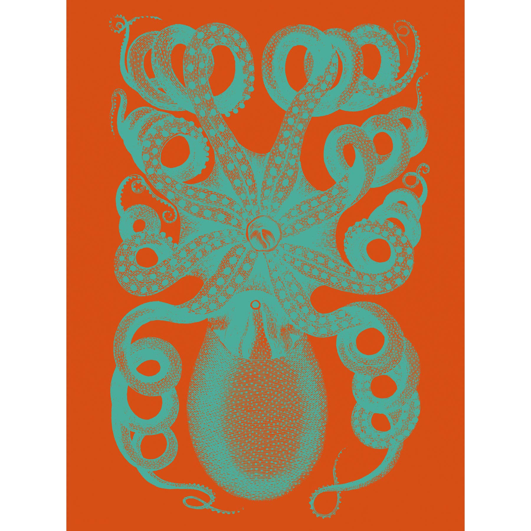 Wee Blue Coo Octopus Coral Blue Red Art Print Poster Wall Decor