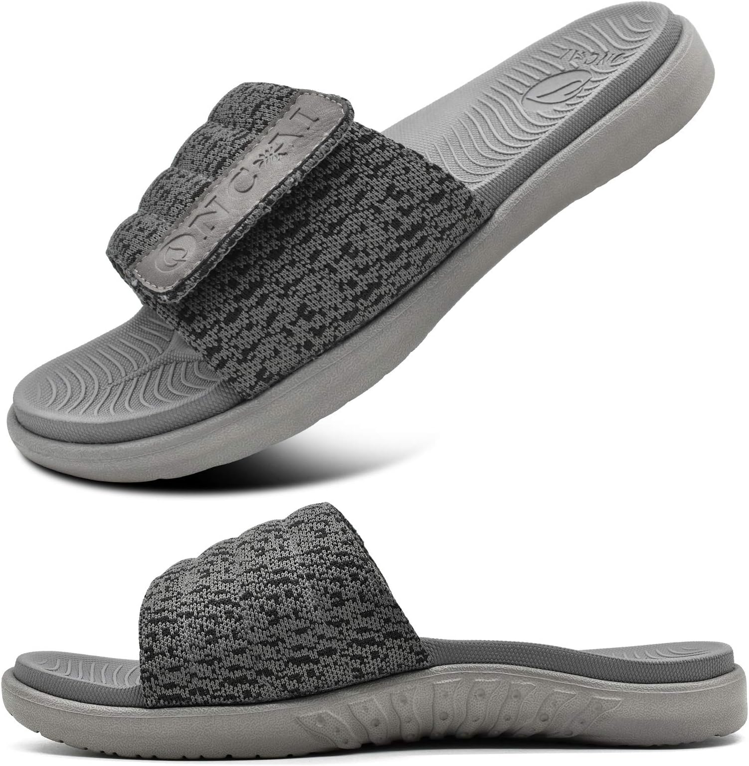 Mens Sandals, Arch Support Sport Slides Open Toe Adjustable Straps Orthotic Cushioned Footbed for Plantar Fasciitis Rubber Soles Size 6.5-14