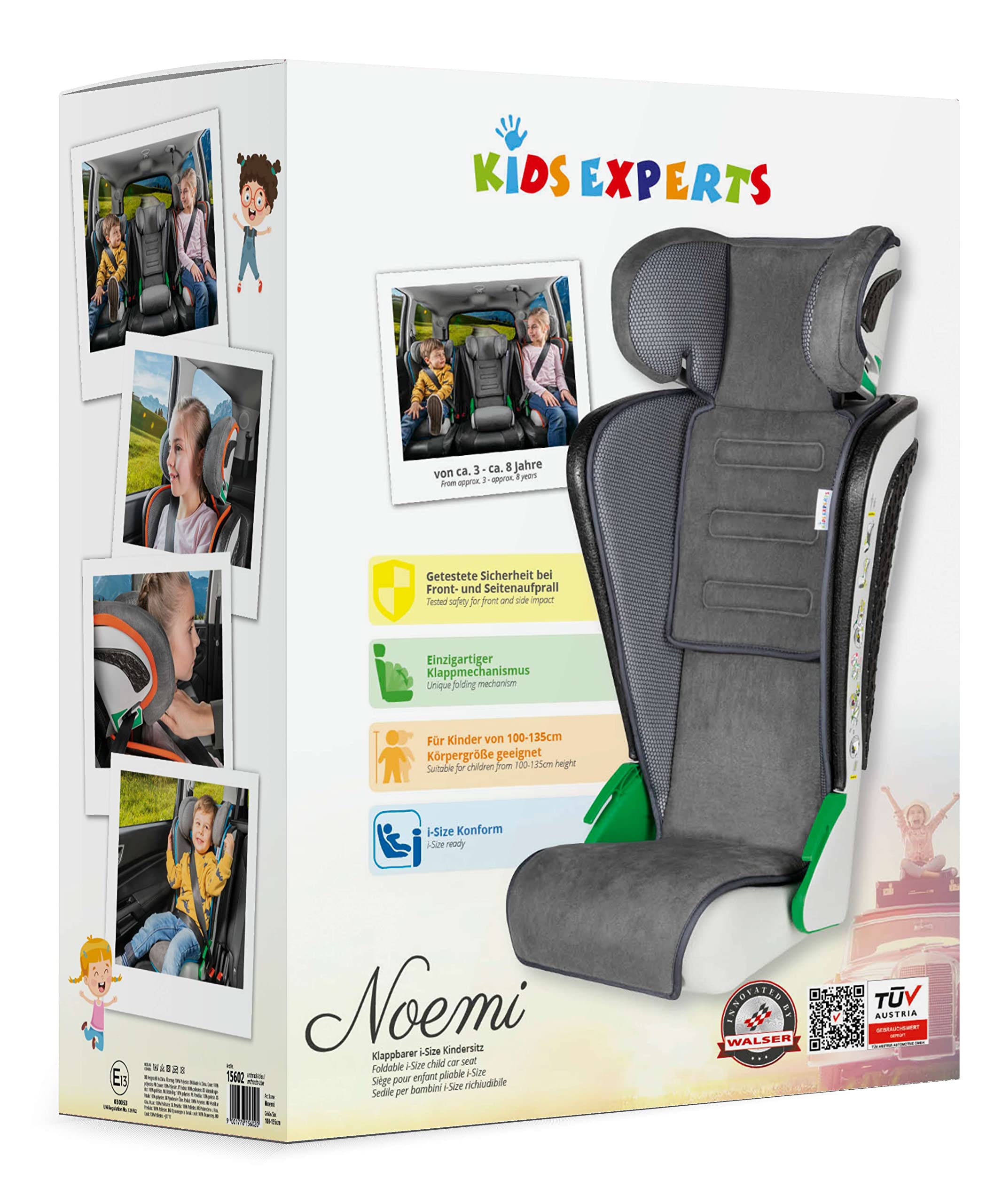 WALSER Premium Siège auto Noemi, ECE R129 Rehausseur de siège auto enfants 100-135 cm (env. 3-8 ans), place enfant pour les voitures avec/sans i-Size, place voiture taille 57x46x22 cm Anthracite