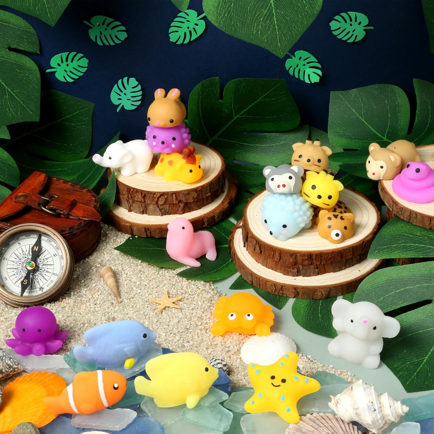 Sea & Safari Squishy Toys 50pcs – Collectible Mochi Fidget Toys in Blind Bags | Sea & Land Animal Shapes | Storage Tote, Playmat, Collector’s Guide | Party Favors, Sensory Toys, Classroom Prizes