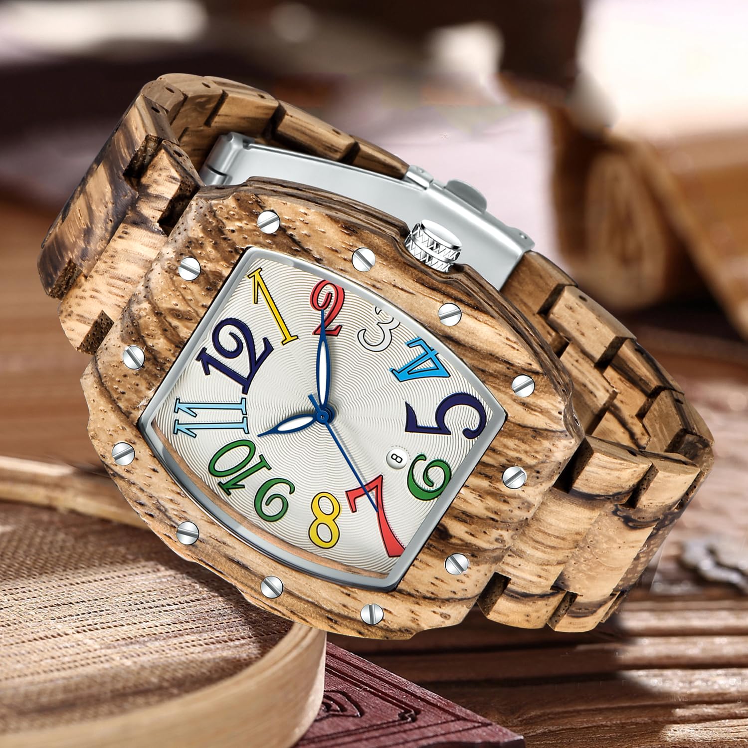 Tiong Orologio in legno da uomo | Orologio in legno al quarzo impermeabile da uomo Night Glow | Confezione regalo esclusiva | Orologio in materiale naturale…