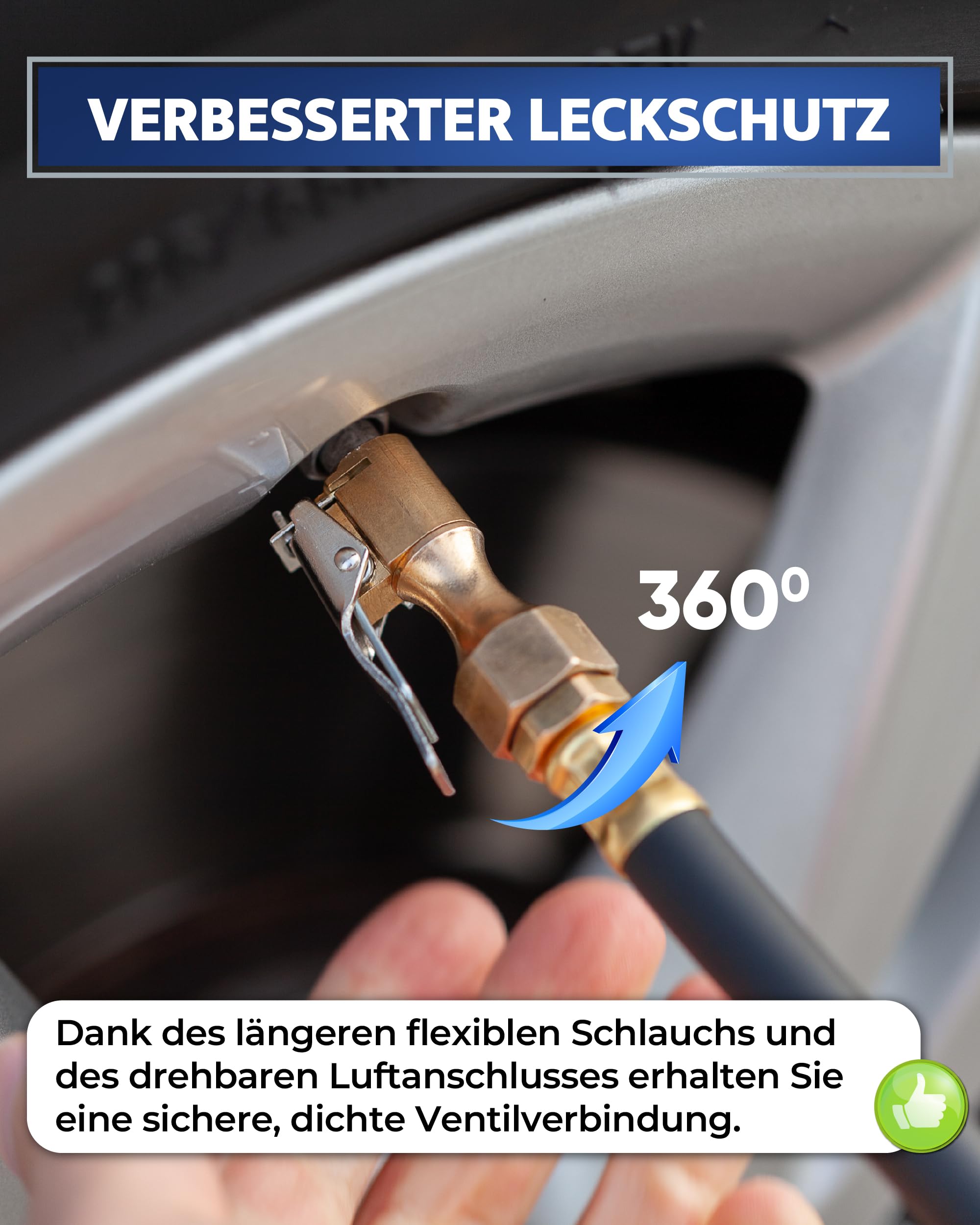 GERCHWAY Reifenfüller mit Manometer – Präziser, robuster 0-10 bar Druckluft Reifendruckfüller für Kompressor – Extra langer 50 cm Schlauch – Luftdruckprüfer für Auto, Motorrad, LKW & Werkstatt