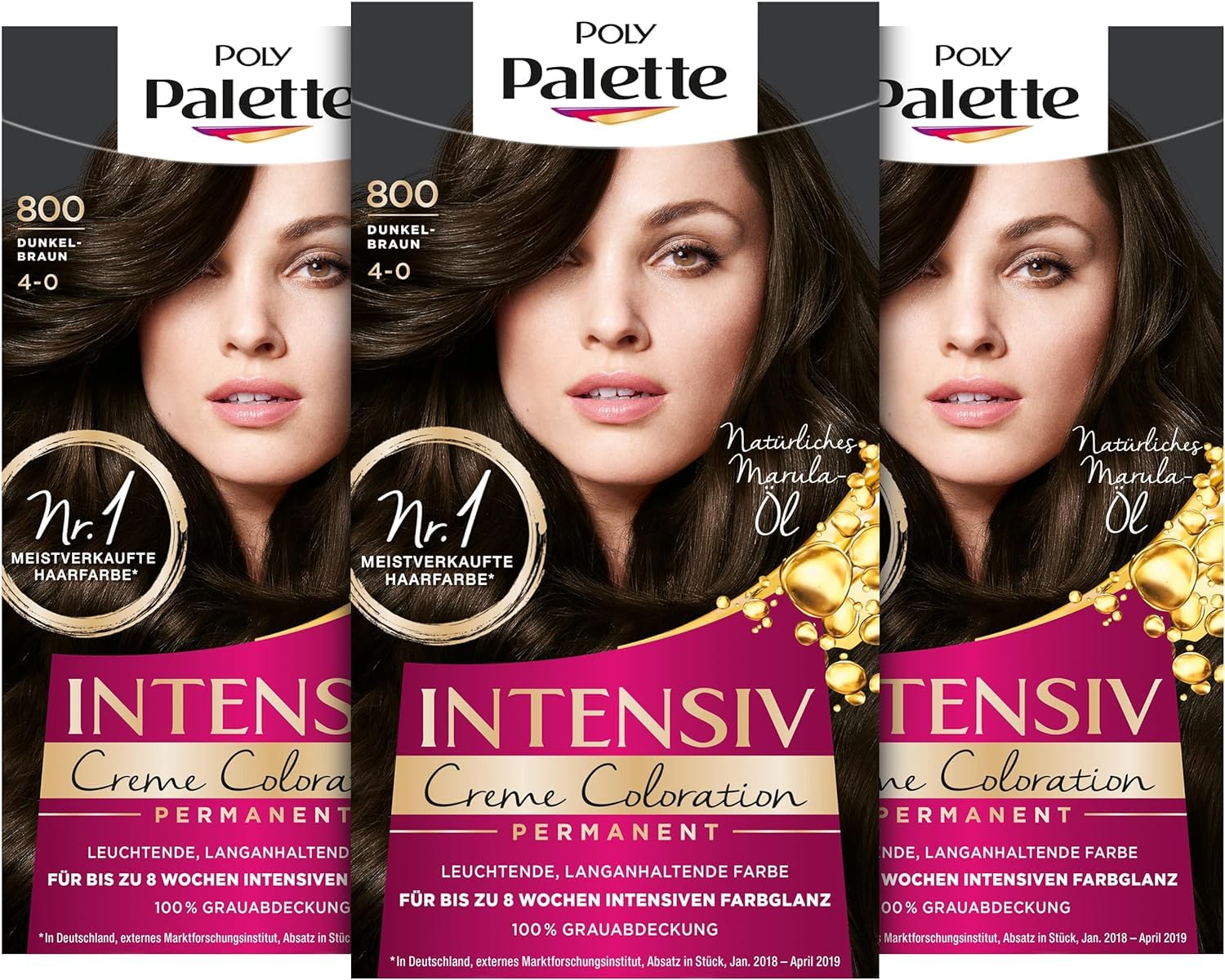 Schwarzkopf Palette Intensiv Creme Coloration Dunkelbraun 800/4-0, 3er Pack