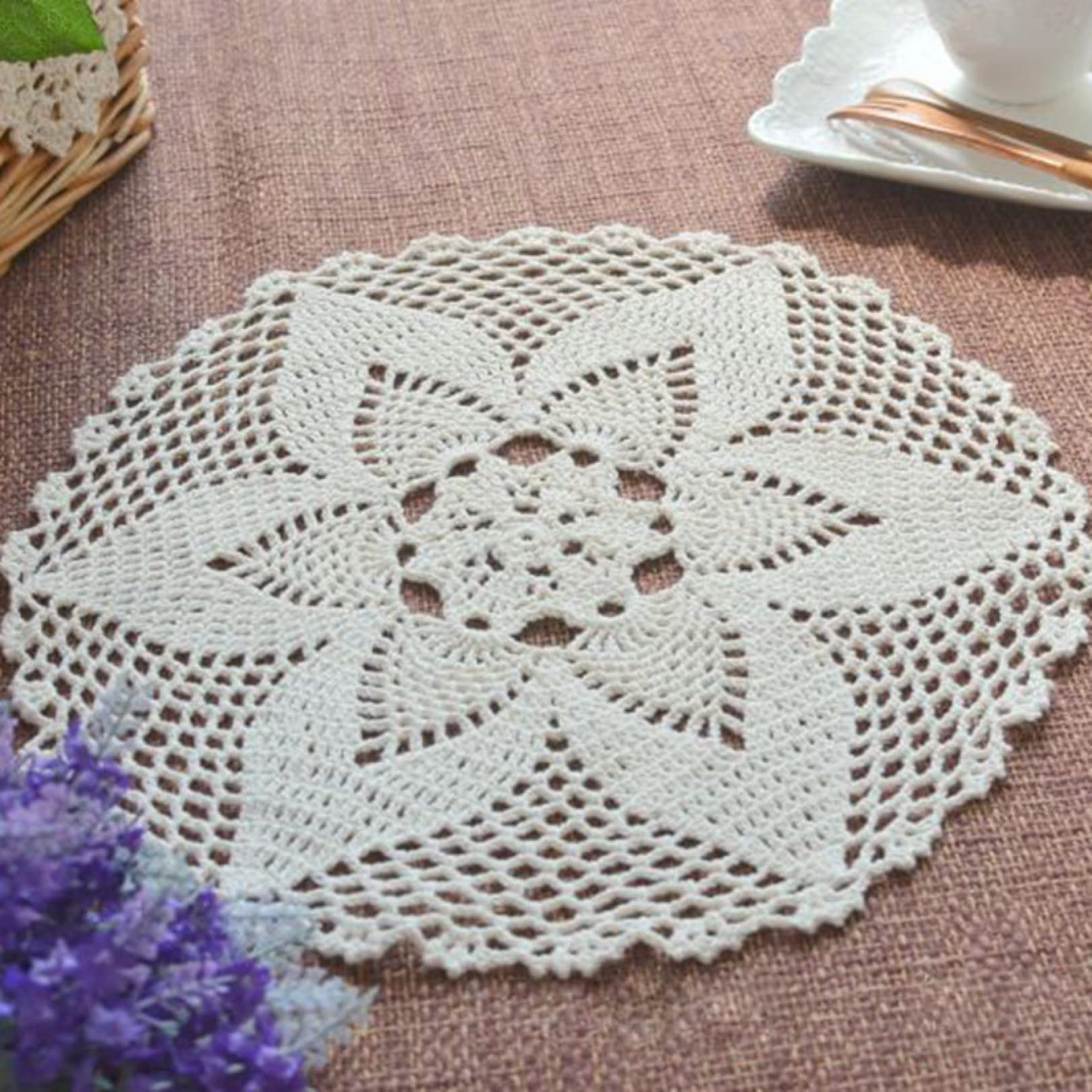 BINGLI White Vintage Crochet Doilies 8 Inches Round Cotton Handmade Lace Placemats Crafts Tables Food Bulk Doily Cloth Set Corrugated Edge Wedding Bi