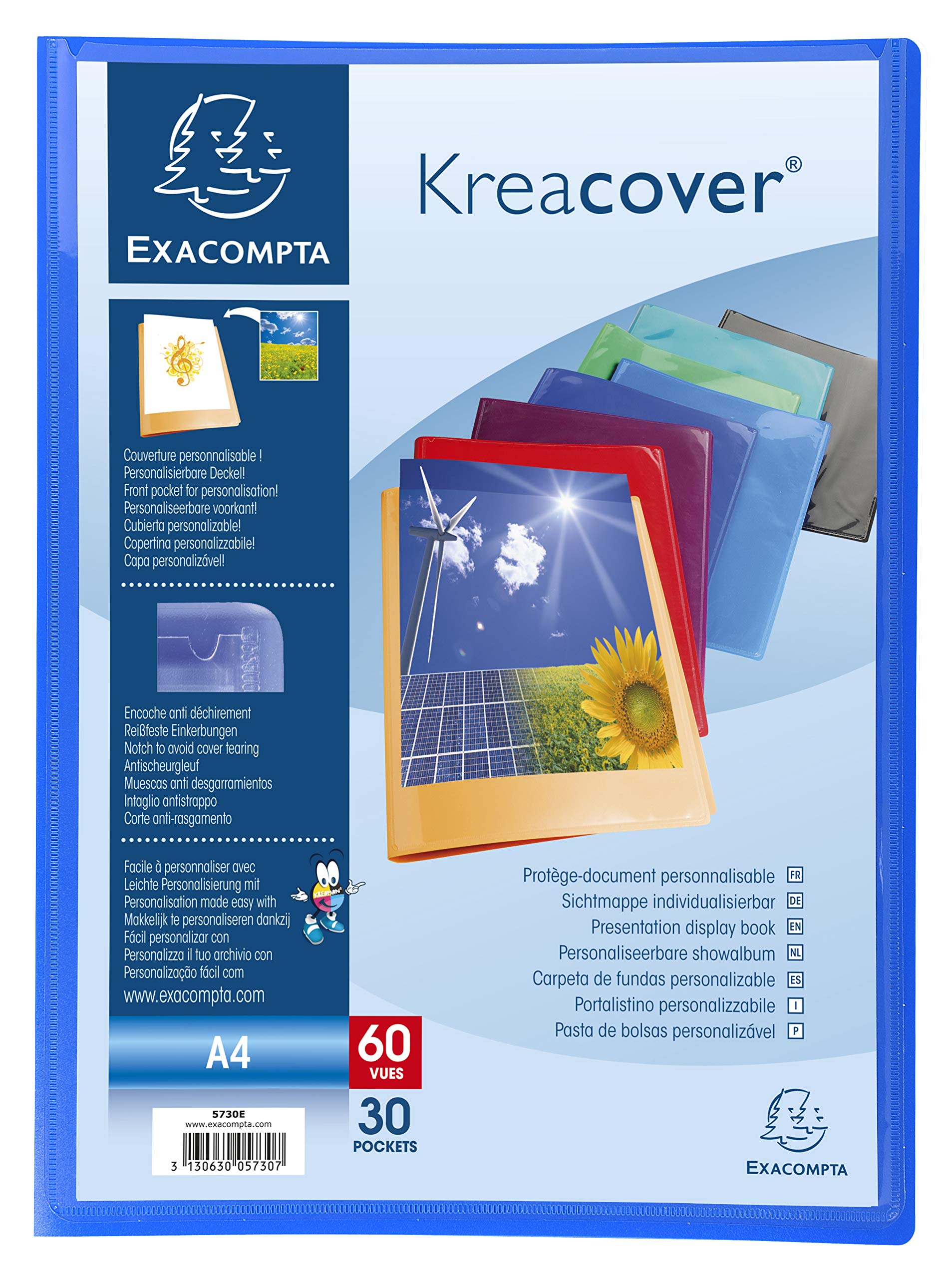 Exacompta 5730E 12er Pack Sichtmappe KeaCover aus Kunststoff DIN A4 mit 30 Klarsichthüllen, 60 Sichten, perfekt für die Schule und das Büro Aktenhülle, Prospekthülle, farbig sortiert