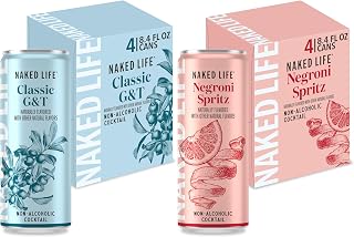 Naked Life Non-Alcoholic Drinks Classic G&T 8.4 Fl Oz Cans, Pack Of 4 + Negroni Spritz 8.4 Fl Oz Cans, Pack Of 4