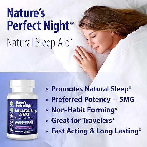 Miniatura 4 de Nature's Perfect Night Paquete  Melatonina 5 mg  Melatonina para niños de 1 mg  200 unidades  100 unidades  Sin azúcar  Sin gluten  Sin OMG  Vegano