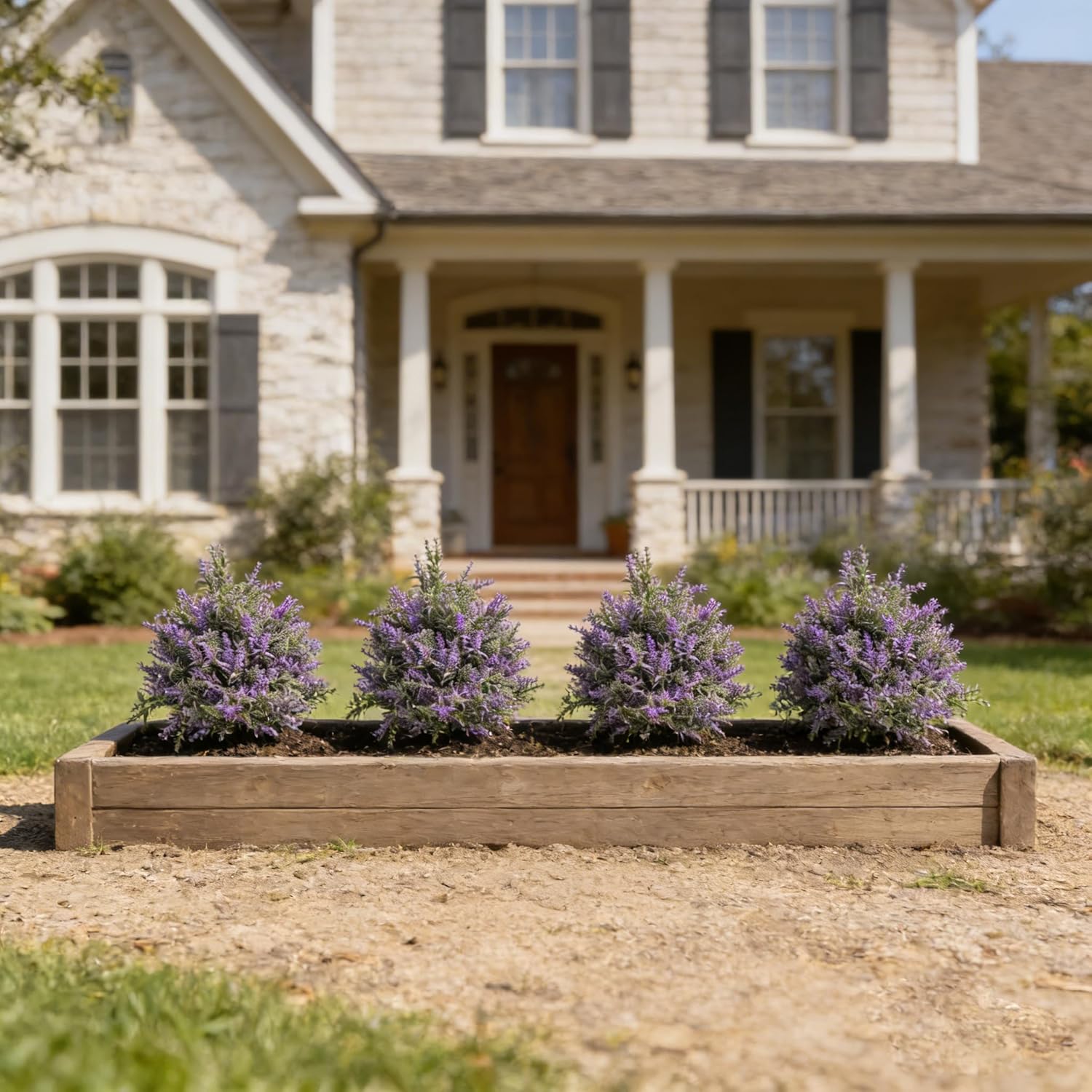 FJAKA 2Pcs Artificial Lavender Plants Outdoor Topiary Ball Tree with Ground Spike, Faux UV Resistant Artificial Shrubs, Indoor and Outdoor Fake Purple Tree for Porch, Garden, Front Door Decoration