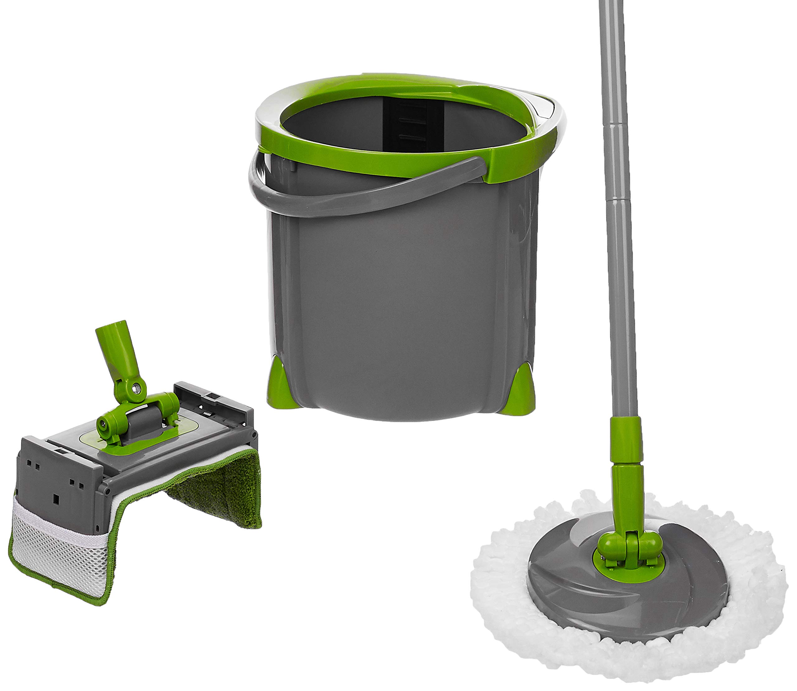 Amazon Brand - Presto! Spin Mop with Flat and Round Mop Heads