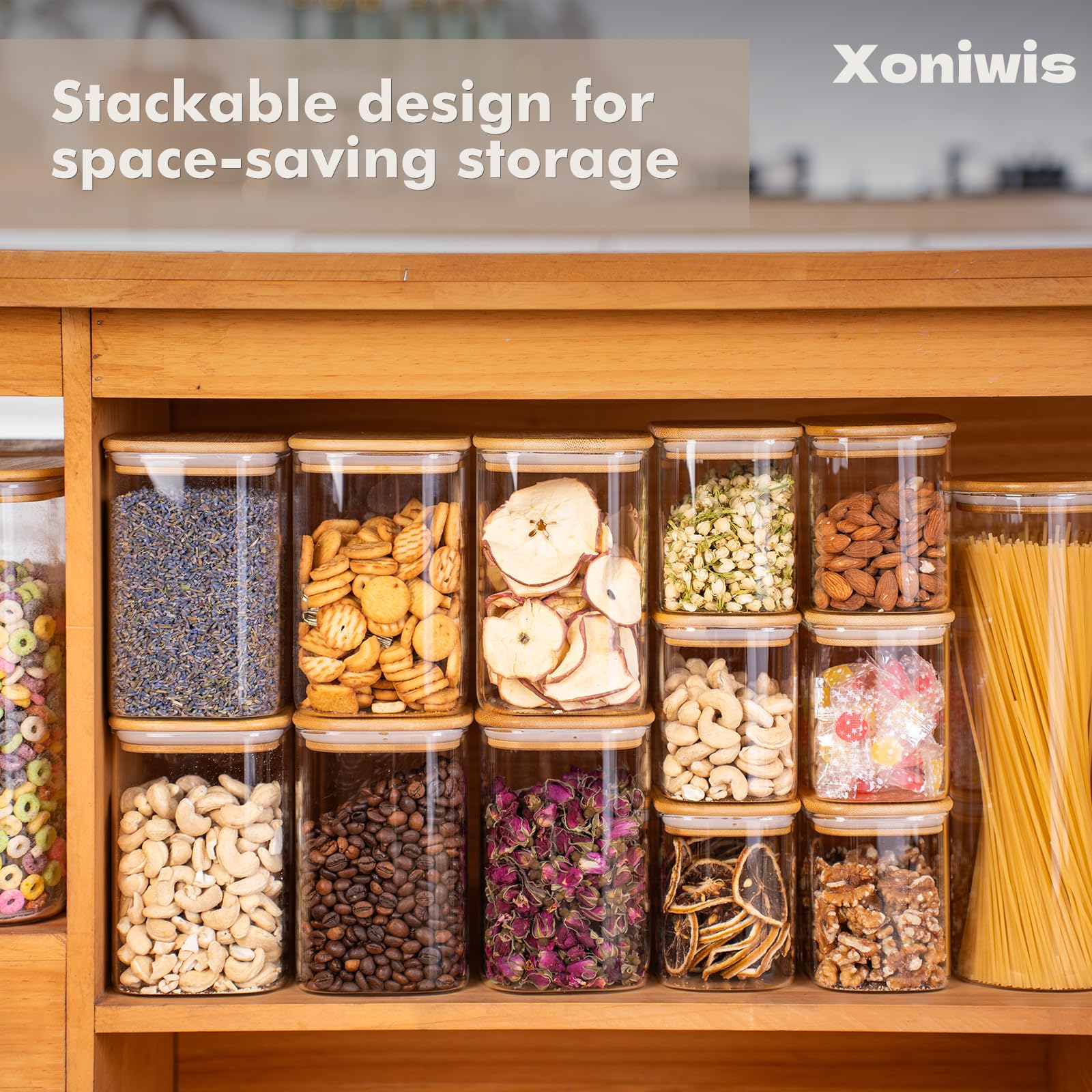 Quadratische Vorratsdosen aus Glas mit Deckel, Vorratsdosen mit Deckel, Vorratsdosen für Speisekammer, Lebensmittel, quadratischer Behälter für Kekse, Nüsse, Snacks, Müsli, Süßigkeiten