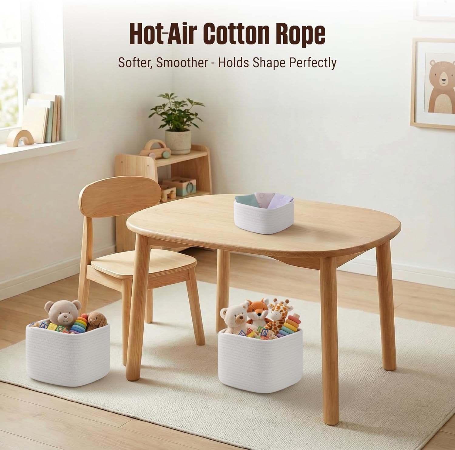 5-Pack Storage Cubes Woven Rope Baskets - 2 Sizes Organizer Bins for Closet, Shelf, Bookshelf, Nursery, Changing Table, Cube Storage Bins, Storage Baskets for Bathroom Toy & Home