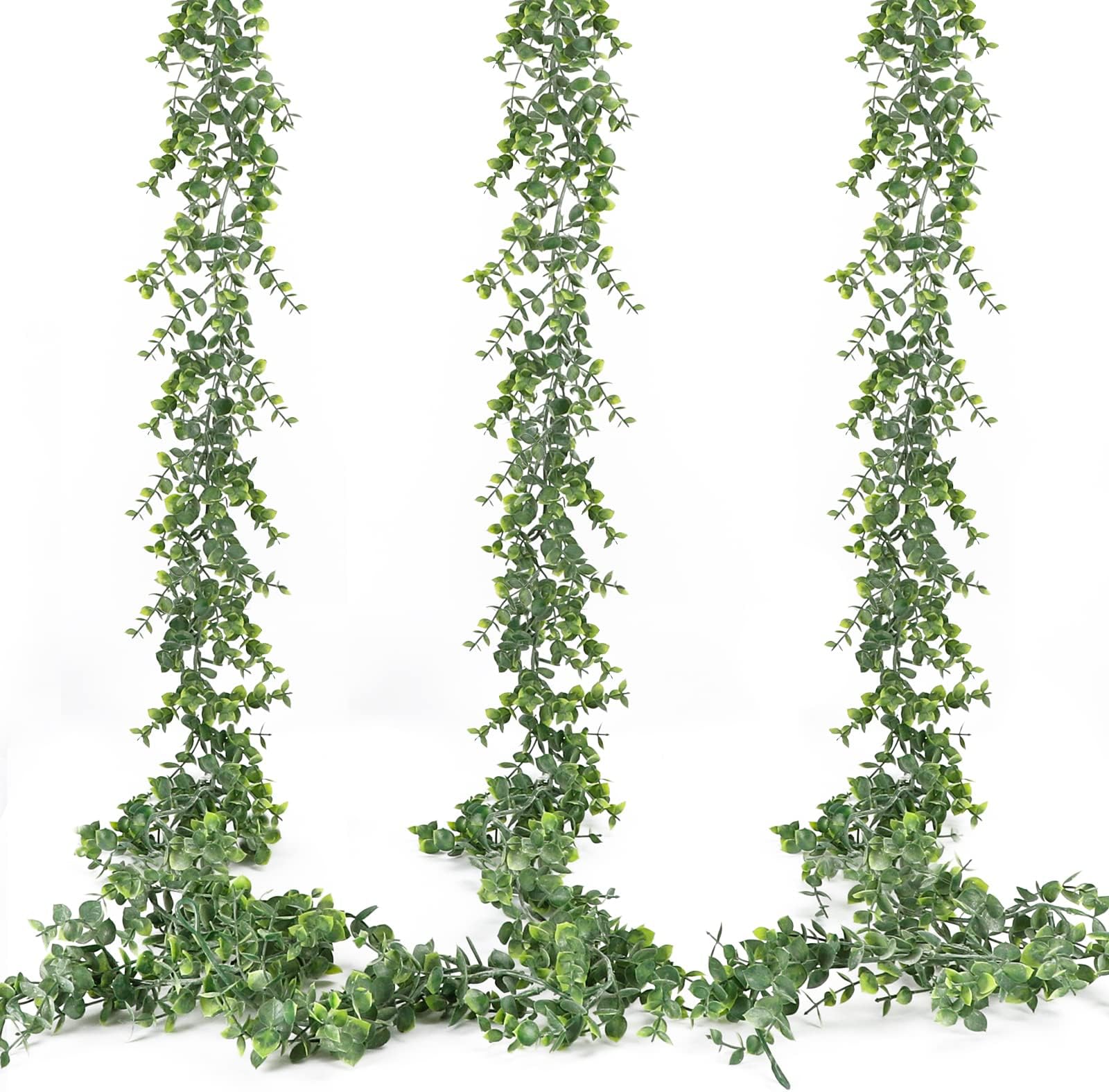 HATOKU 3 Pack Artificial Eucalyptus Garland Bulk Greenery Garland Decor, Fake Vines Faux Hanging Plant Garland for Table Wall Mantle Wedding Decoration, 6 Feet/pcs UV Resistant Indoor Outdoor