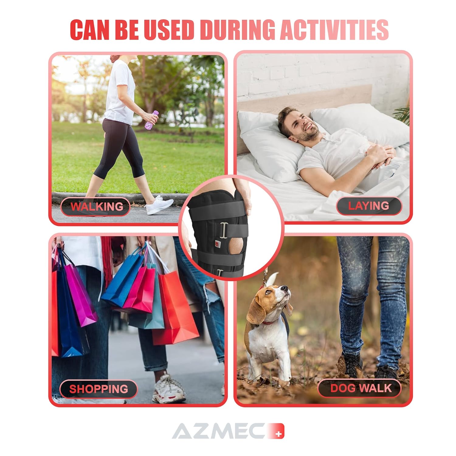 Azmec Straight Leg Brace Tri-Panel Orthopedic Knee Immobilizer 12" Long Adjustable Side Panels Knee Splint – Lightweight Universal Leg Brace for Teenager, Women and Men - Black