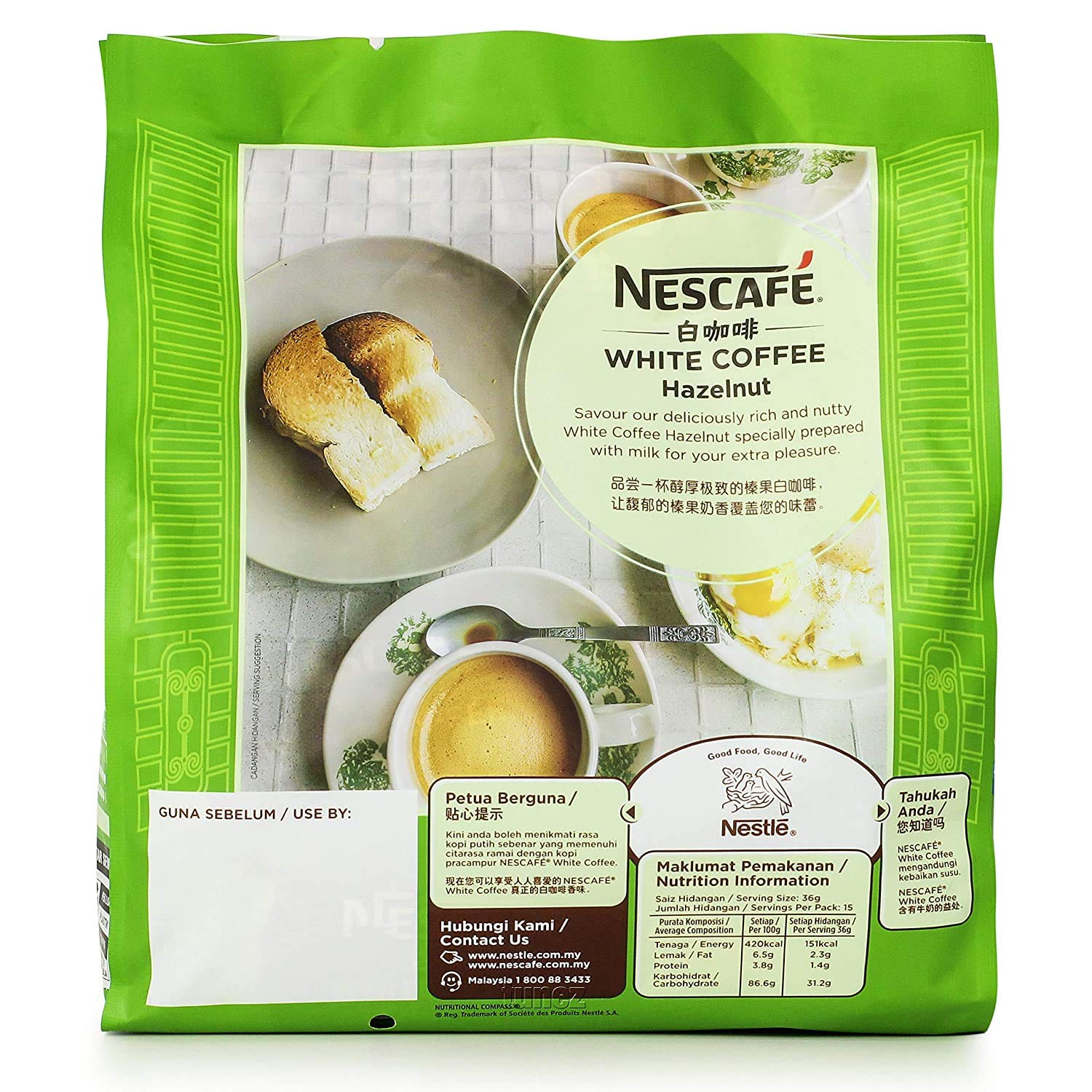 Nescafé Ipoh White Coffee HAZELNUT (15 Sachets) "Oh So Nutty
