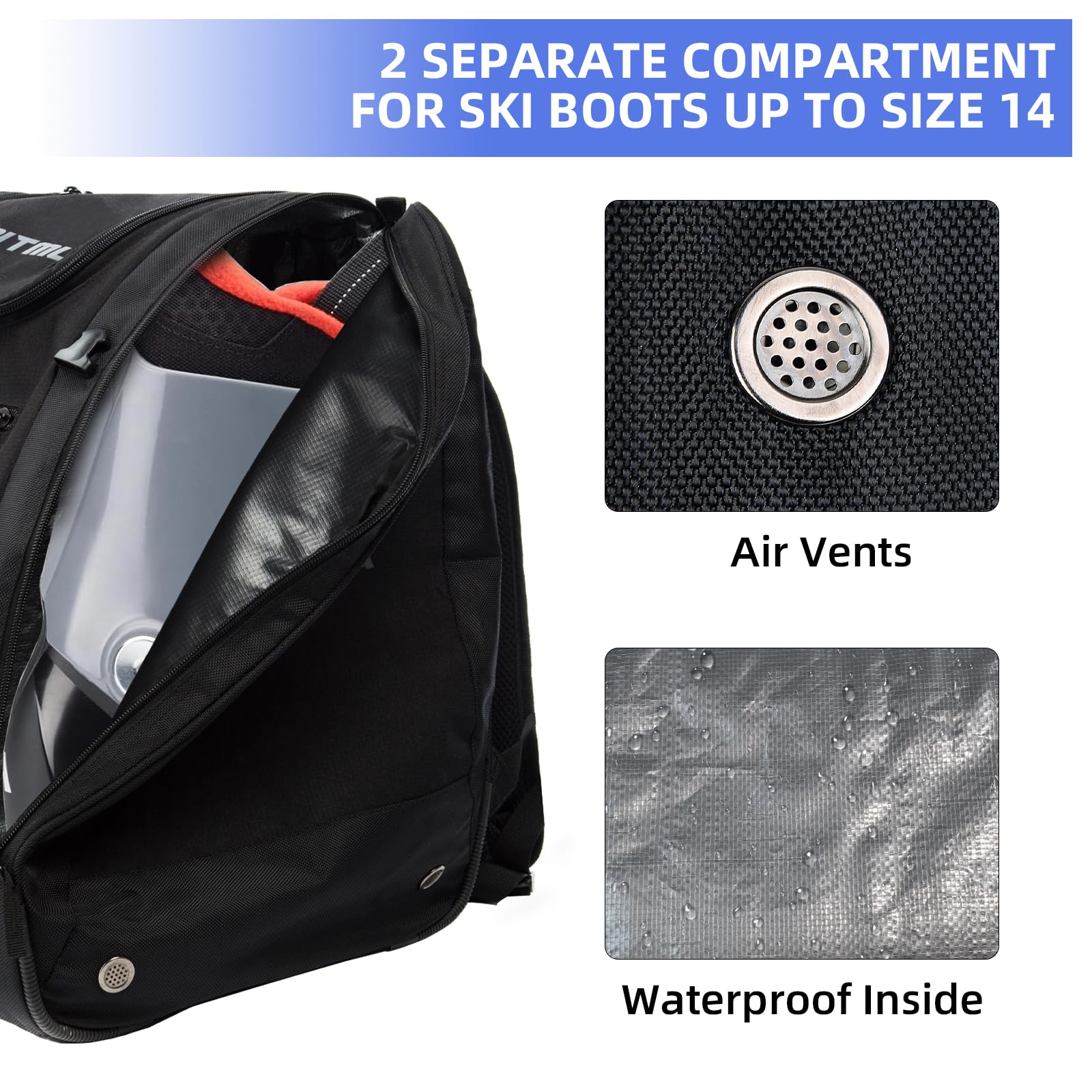 AUMTISC Mochila Acolchada para Botas de esquí y Casco para Viajes aéreos, Equipo de esquí, Gafas, Guantes, esquís y Snowboard