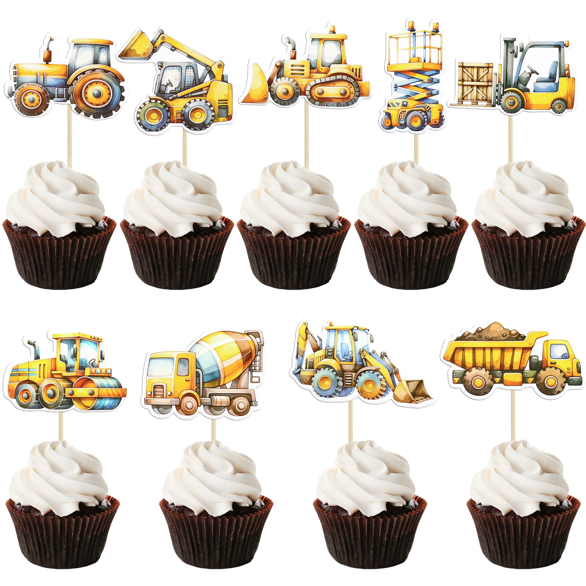 Ephlyn 36Pcs Construction Cupcake Toppers Stop Sign Dump Truck Excavator Tractor Party Cake Food Picks Decorations for Construction Theme Baby Shower Kids Birthday Party Supplies