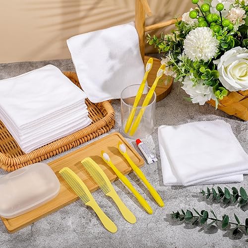 Miniatura 7 de Tioncy Juego de 50 cepillos de dientes desechables con paños y peine para personas sin hogar, cepillos de dientes manuales envueltos