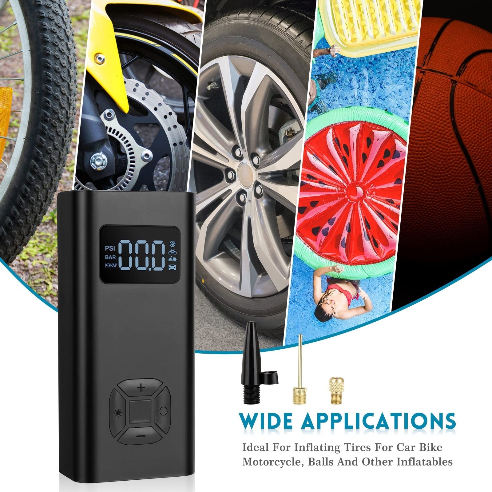 Inflator kompresora powietrza, przenośny inflator opon, kompresor powietrza w oponach samochodowych 12V z awaryjną latarką LED/szybką inflacją