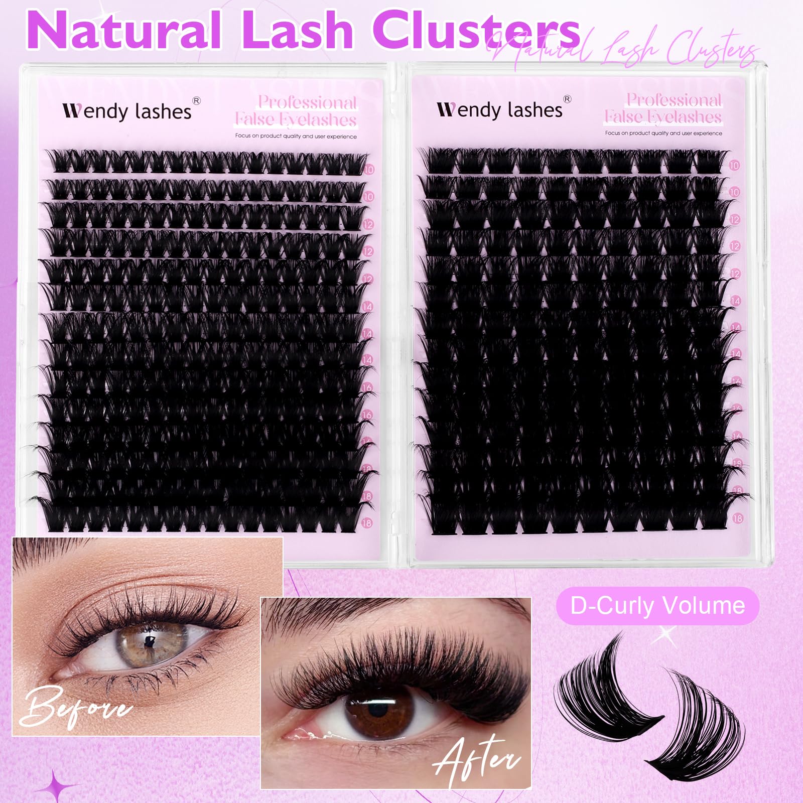 Ciglia Finte Ciuffetti,594PCS 80D+100D Ciuffetti Ciglia Finte Russe Soffici D-Curl 10-18mm Look Naturale Lash Extensions DIY Fai Da Te per Principianti(80D+100D-0.07D1018)