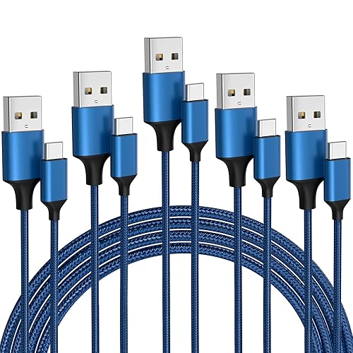 Cable USB tipo C, paquete de 5 (336610 pies), cable USB C trenzado de nailon de carga rápida, compatible con Samsung Galaxy S9 S8 Note 9 Note 8