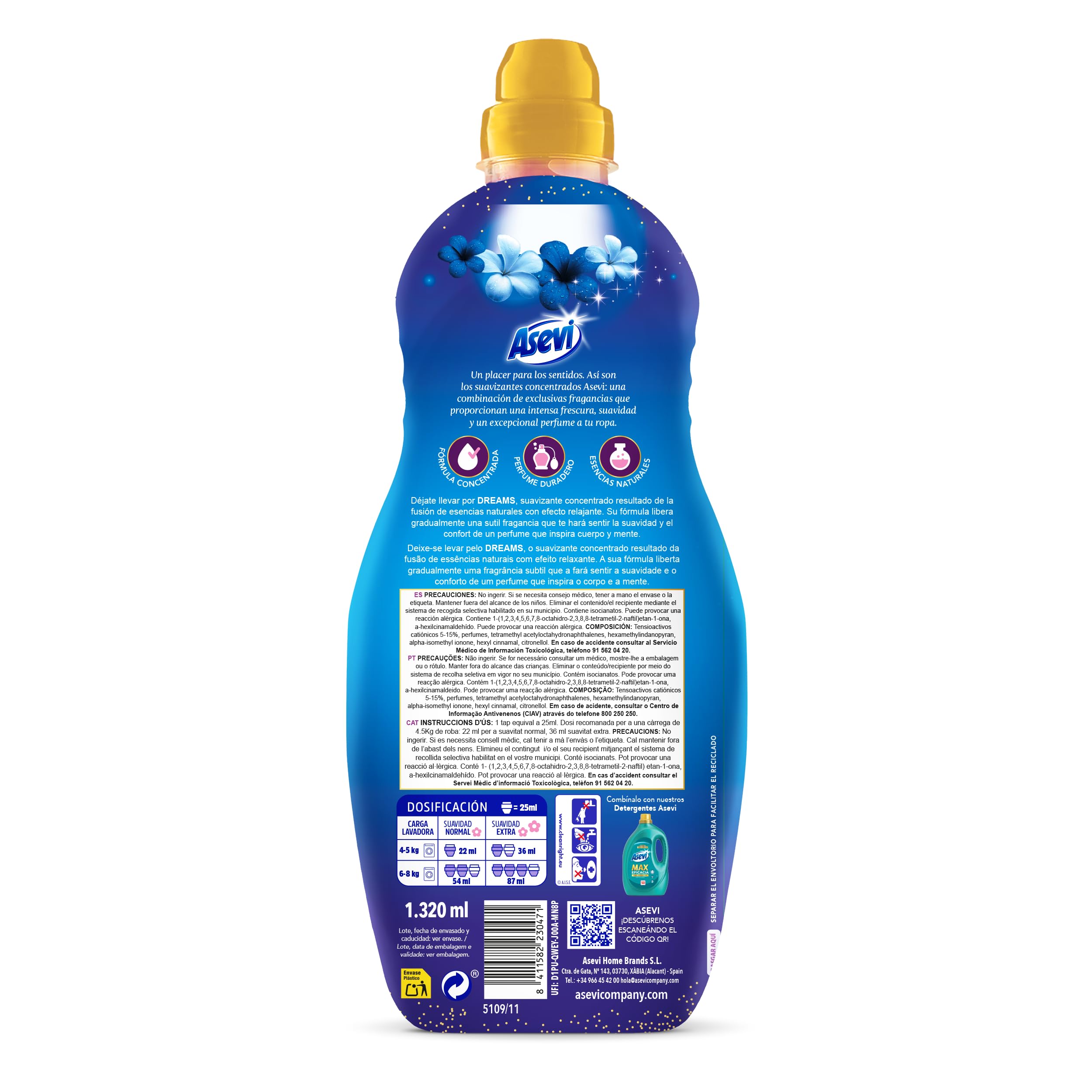 Asevi Suavizante para Ropa Sensations Dreams - Suavizante Concentrado para Lavadora con Efecto Relajante para Dormir - Esencias Naturales - Suavidad Duradera para Todo Tipo de Tejidos - 60 Lavados