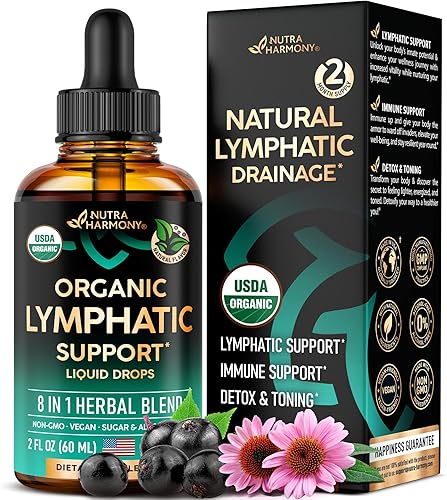 USDA Suplemento de drenaje linfático orgánico - Equinácea  Baya de saúco  Diente de león  Rosa mosqueta  Cuchillas  Caléndula  Bardana - Hecho en