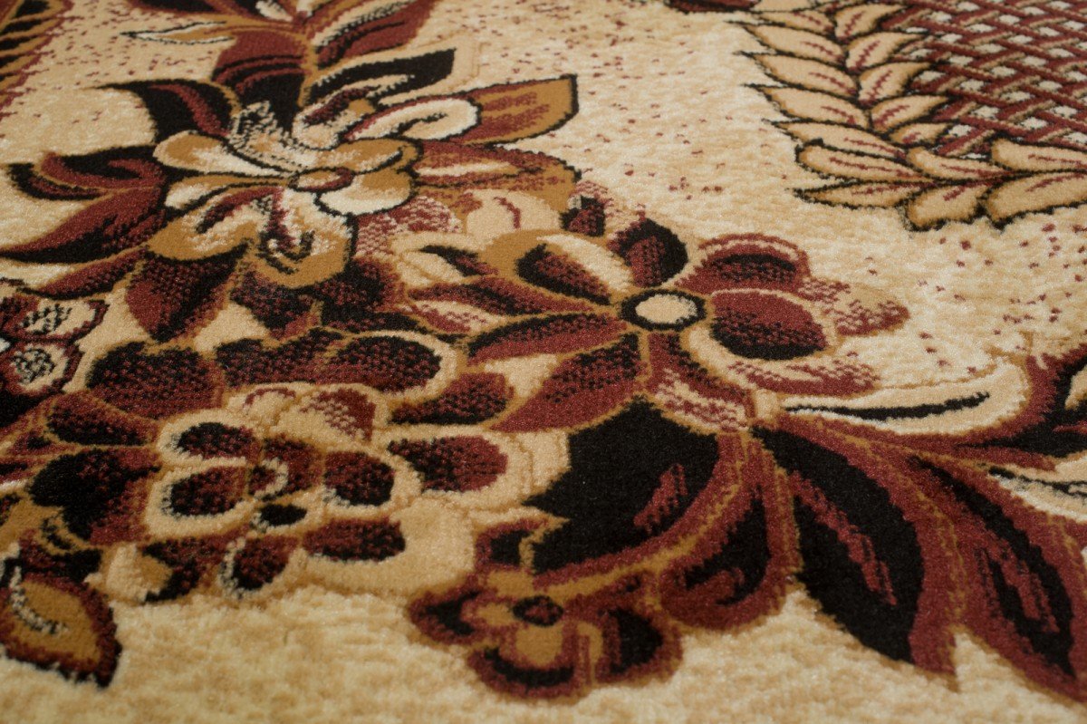 Tapiso Atlas dywan z krótkim włosiem, do salonu, sypialni, nowoczesne kwiaty, liście kwiatowe, beżowe, brązowe, bordiura ÖKOTEX 160 x 220 cm