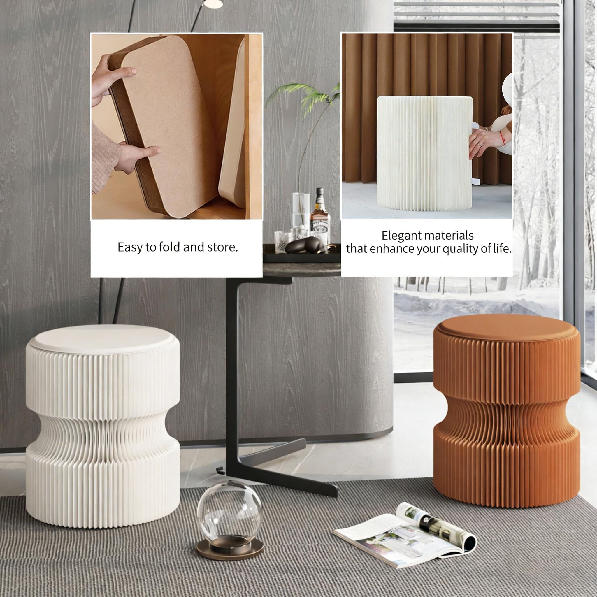 Generisch Tragbarer Klapphocker Faltbar Vielseitig Einsetzbar als Beistelltisch, Papier Displayständer Sockel oder Blumenhocker für Wohnzimmer, Schlafzimmer, Flur, Events(Weiß)