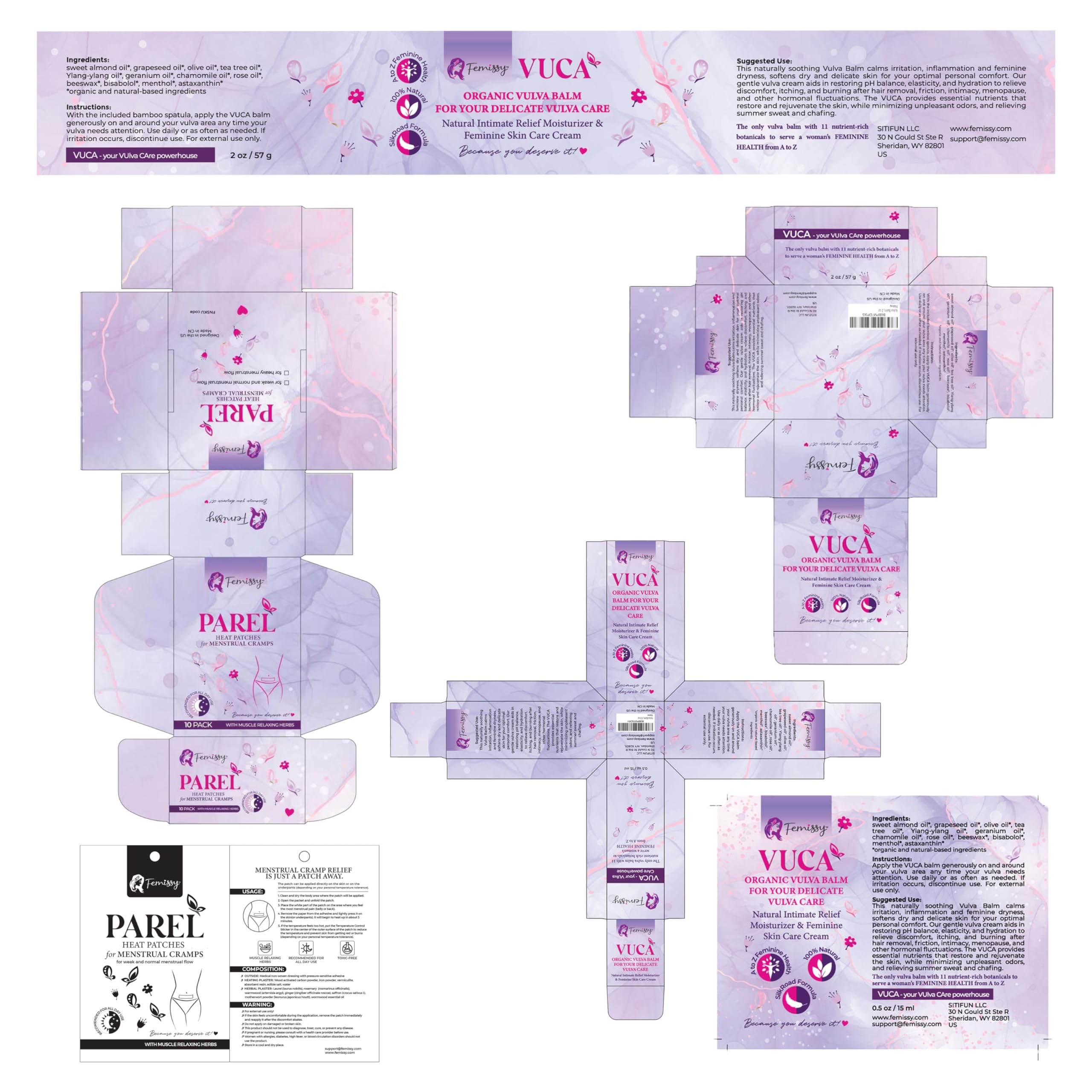Heat Patches for Menstrual Cramps Based on Flow Strength, 10 Stick On Period Patches for Weak & Normal Flow + Vulva Balm (2 pcs Bundle: 2 + 0.5 oz); Vulva Cream; Intimate Vulva Moisturizer for Women