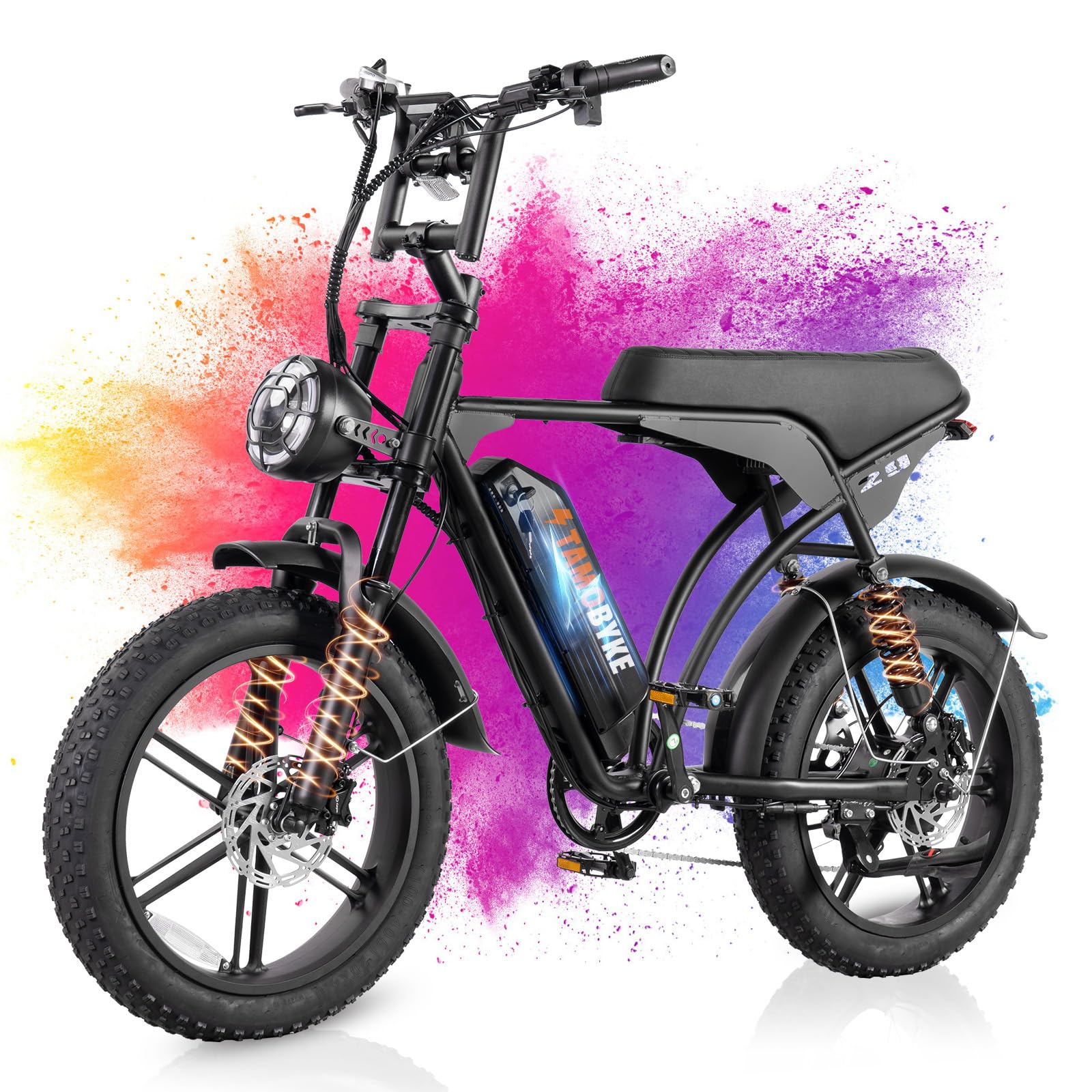 V29 Electric Bike for Adults, 1500 Motor (Peak), 28 MPH Electric Dirt ebike, 20'' Fat Tire E-Bike with 48V 15.6AH Battery, Full Suspension Mechanical Disc Brakes, E Bike for Snow, Sand, Road