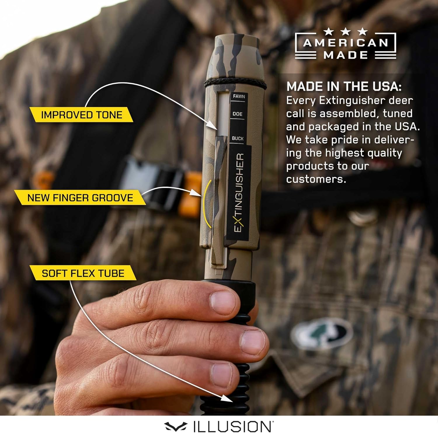 Extinguisher Deer Call by Illusion | Grunt Tube | Buck, Doe, Fawn | Adjustable 10-in-1 Call | Color (CAMO/Black) | Freeze Resistant - Image 2