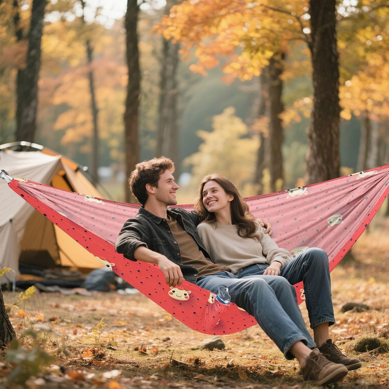 Tiny Camel Face Red Hammocks with Portabl Carry Bag Fabric Hammock for Camping & Hiking Essential