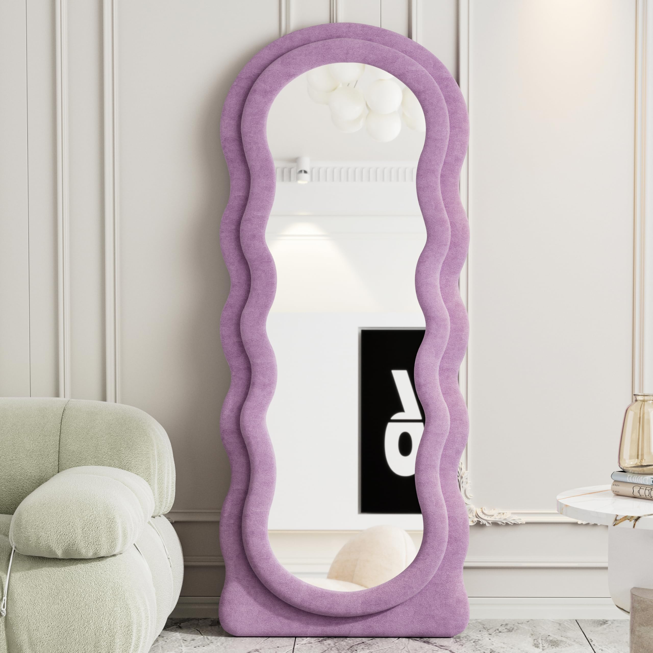 ZMYCZ Full Length Mirror, 63"x24" Wavy Floor Mirror, Arched Standing Mirrors Full Length, Cloud Shaped Flannel Wall Mirrors, Dressing Body Mirror