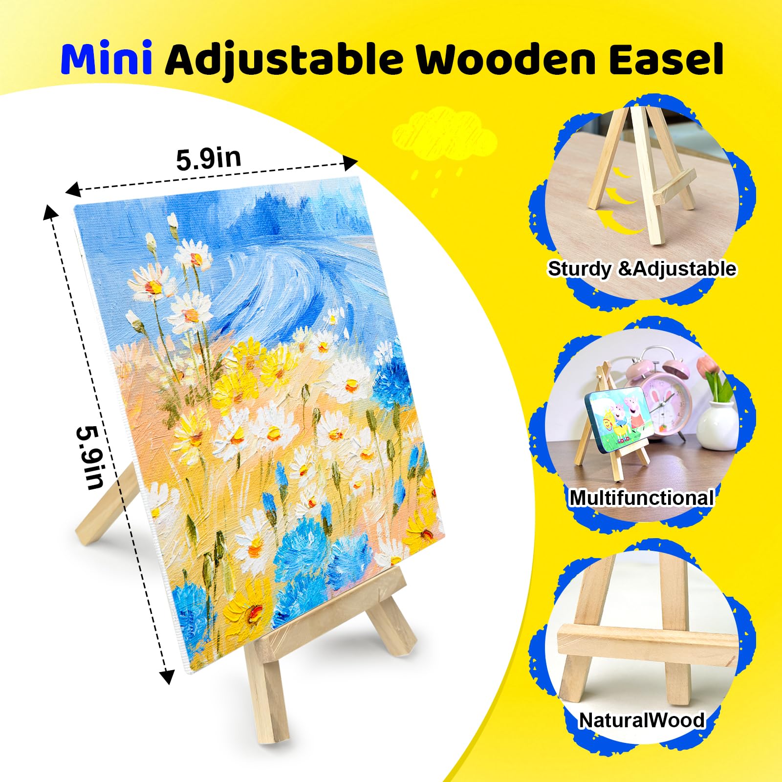 Confezione da 10 mini kit di pittura acrilica, 15,2 cm per pittura con cavalletto da 16,5 cm, strisce di vernice acrilica, pennelli per pittura, mini cavalletto in tela per artisti principianti